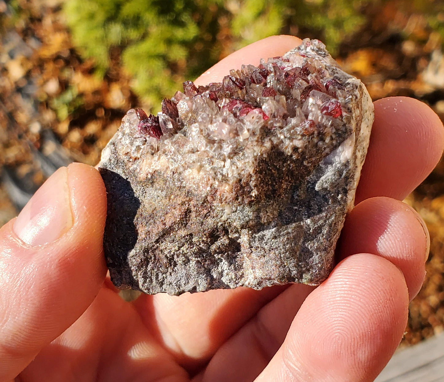 Roselite with Calcite on matrix from Bou Azzer, Morocco