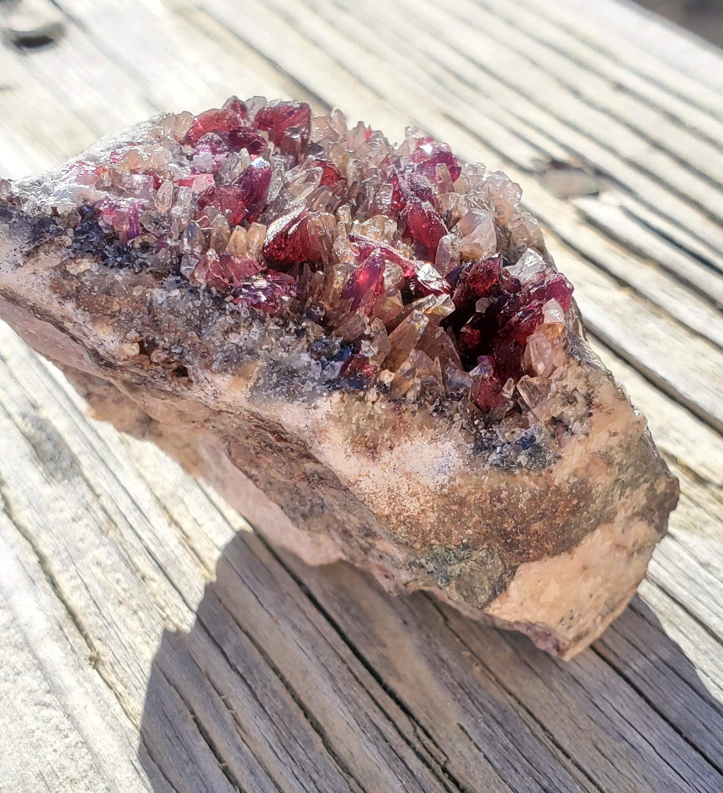 Roselite with Calcite on matrix from Bou Azzer, Morocco