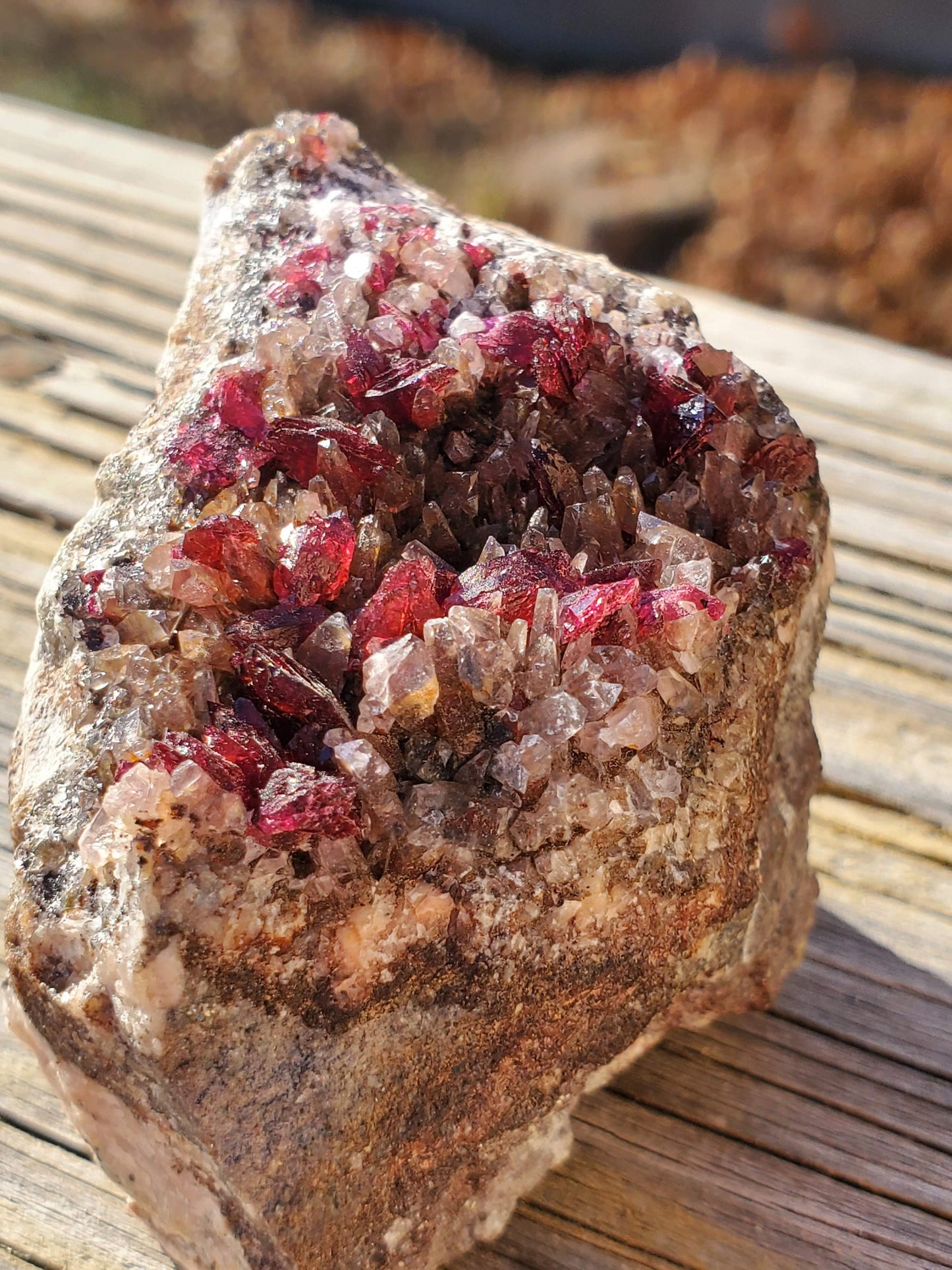 Roselite with Calcite on matrix from Bou Azzer, Morocco