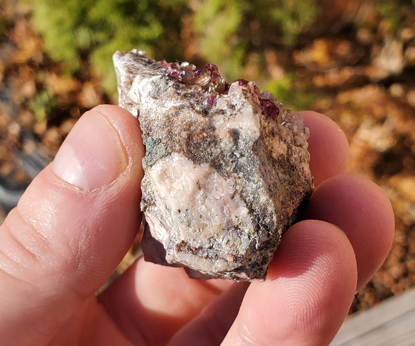 Roselite with Calcite on matrix from Bou Azzer, Morocco