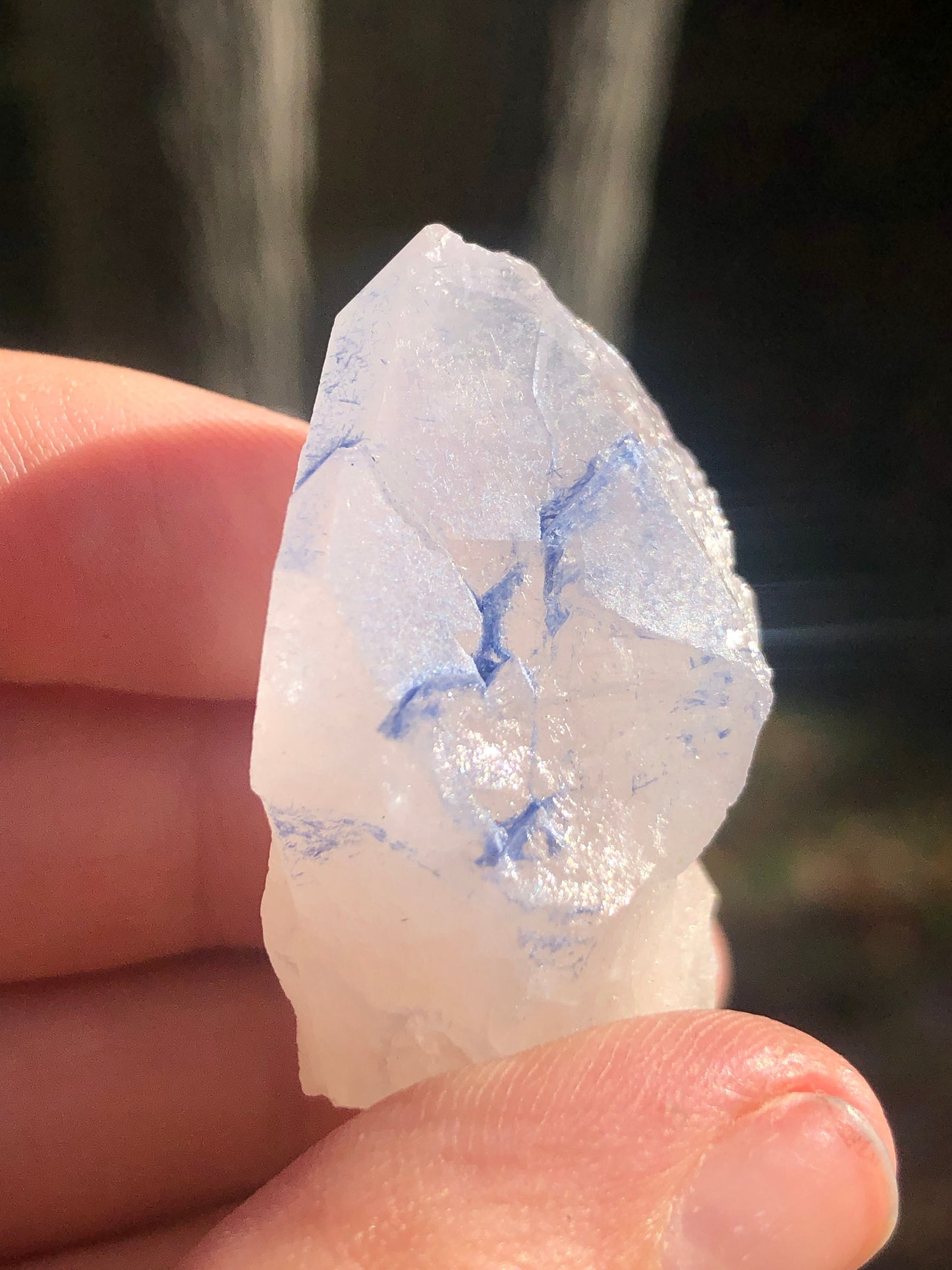Quartz Point with Dumortierite Inclusions from Brazil