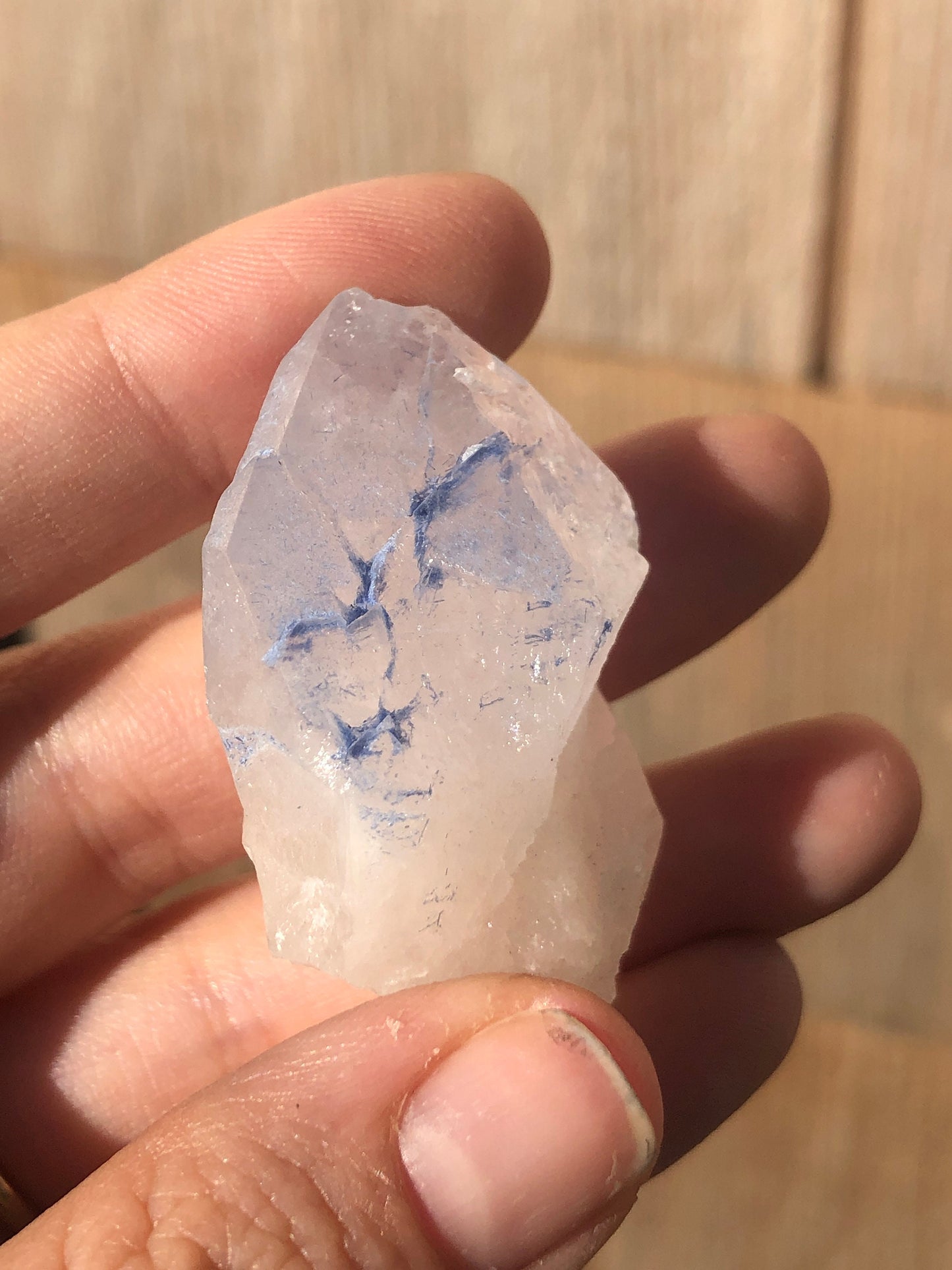 Quartz Point with Dumortierite Inclusions from Brazil