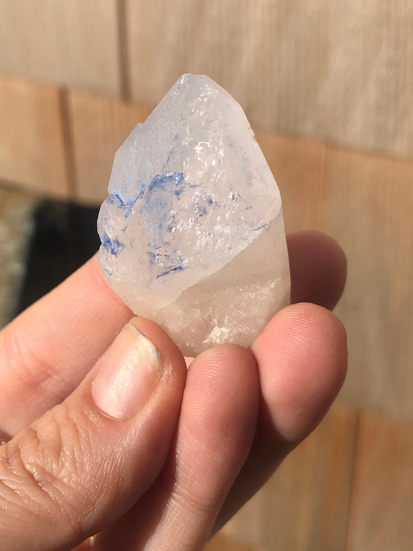 Quartz Point with Dumortierite Inclusions from Brazil