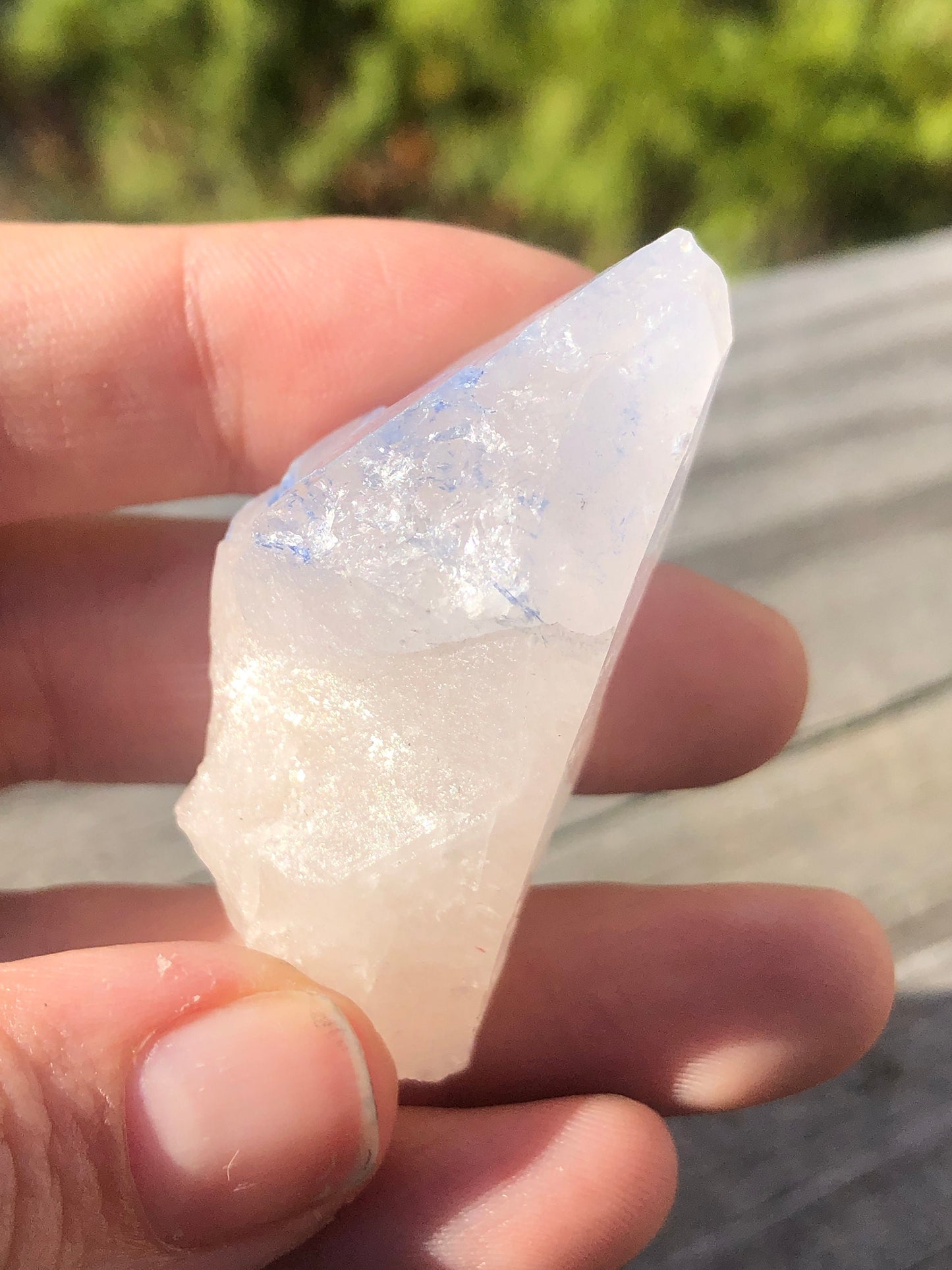 Quartz Point with Dumortierite Inclusions from Brazil