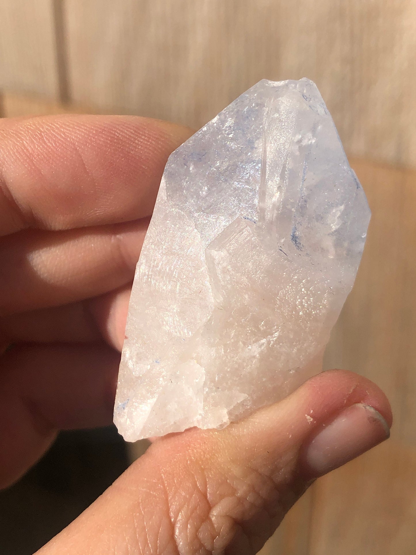 Quartz Point with Dumortierite Inclusions from Brazil