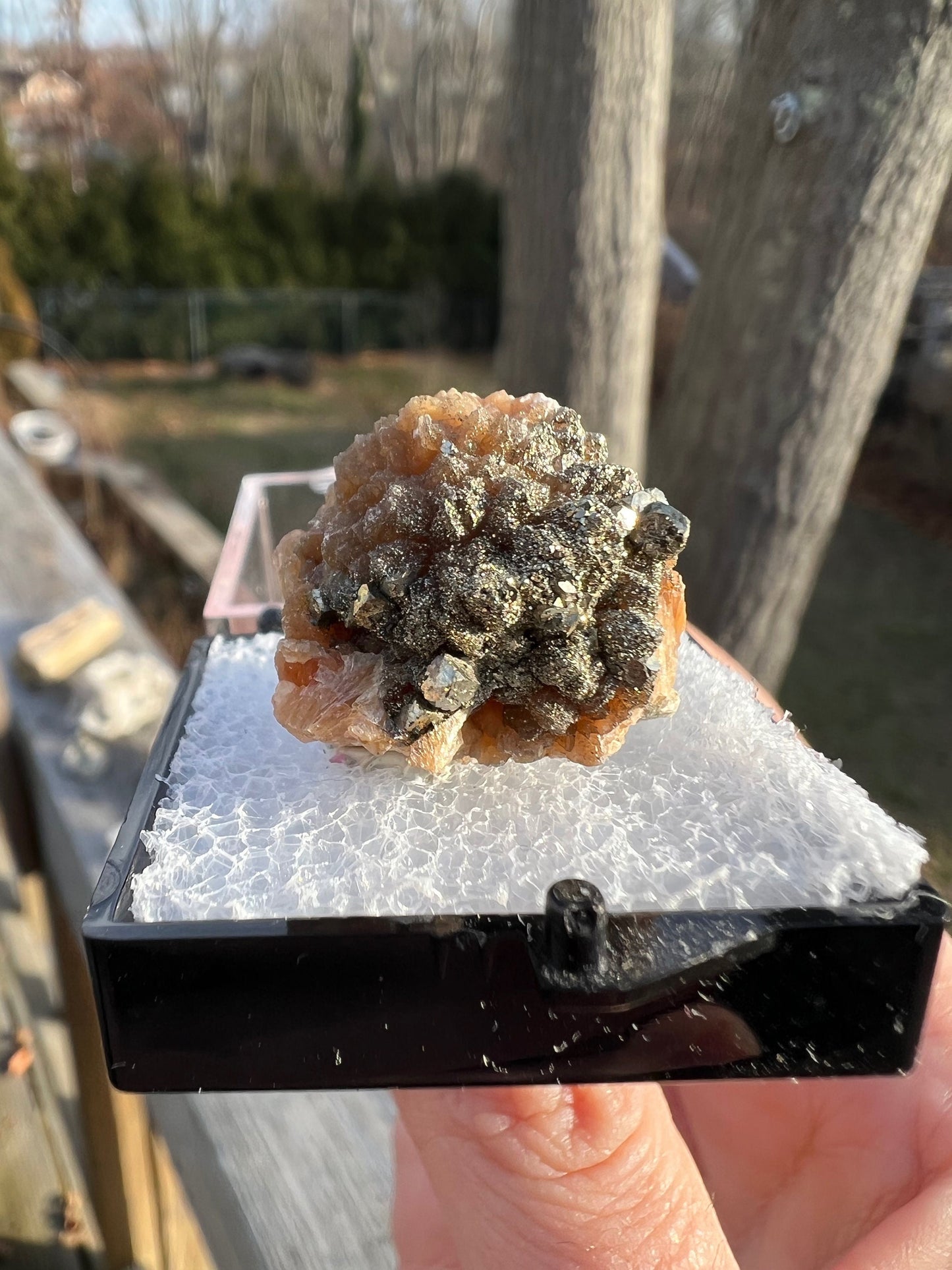 Pyrite on Orange Stilbite from New Jersey USA