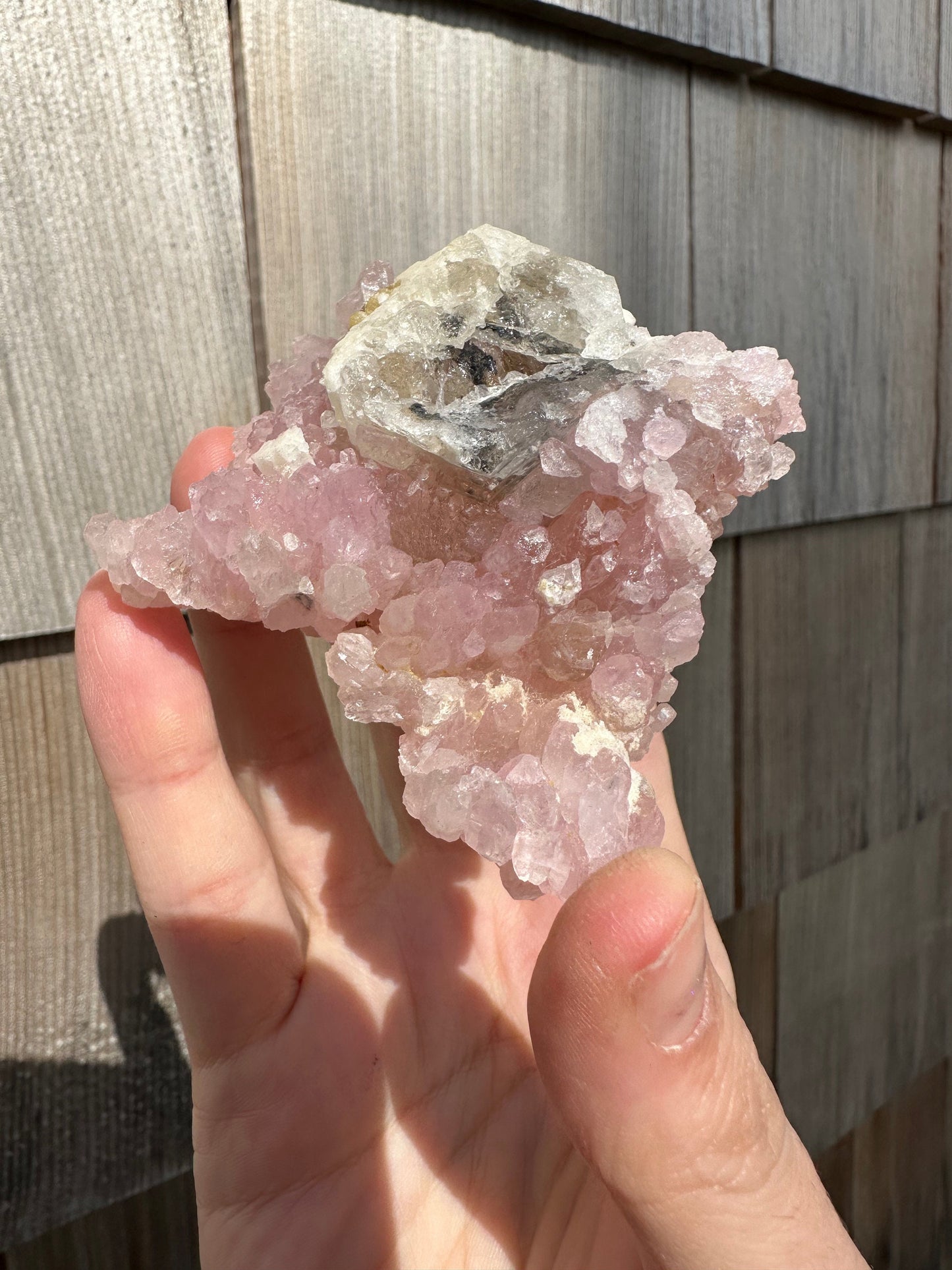 Cabinet Elestial Rose Quartz on Quartz from Brazil