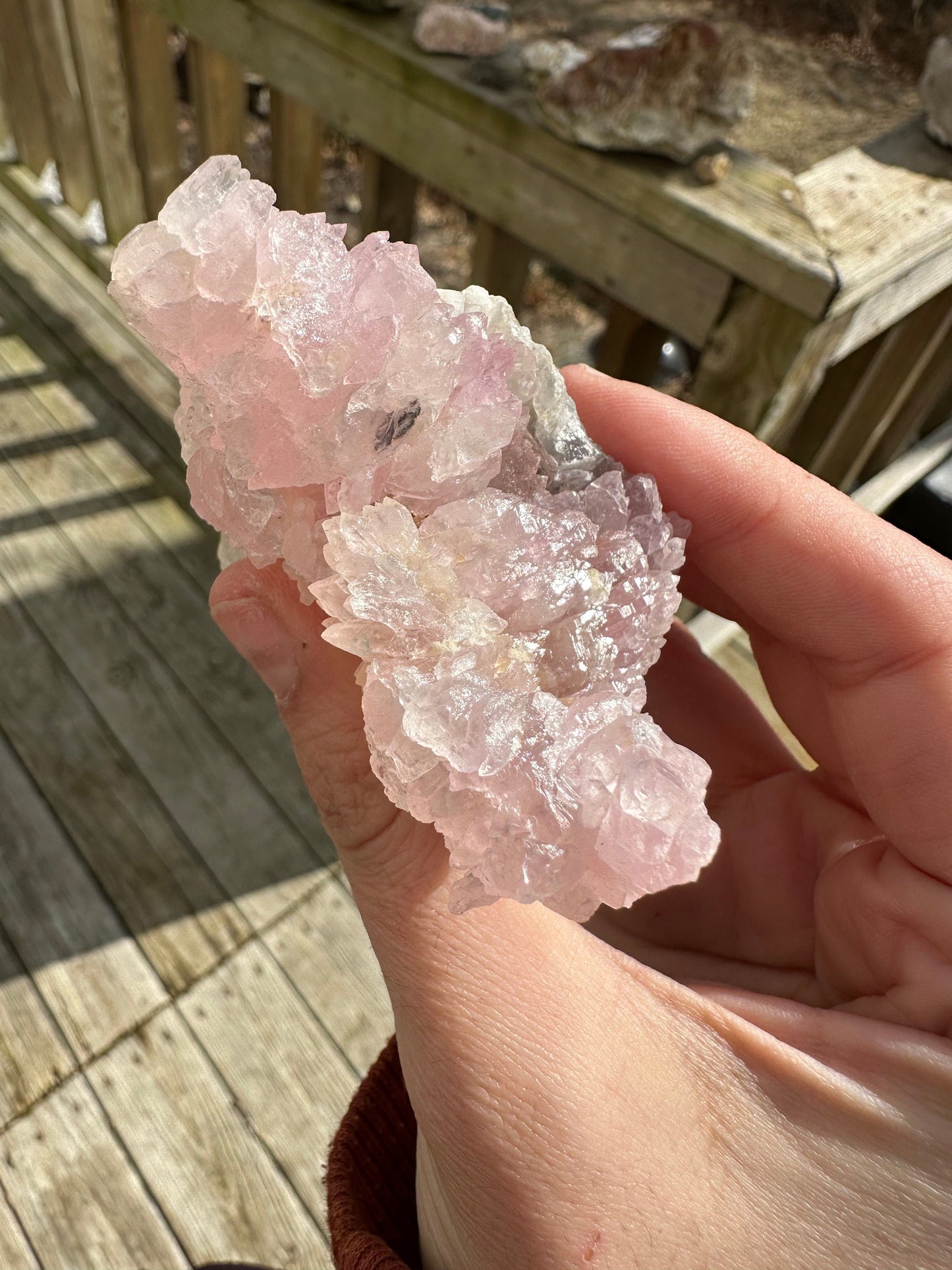 Cabinet Elestial Rose Quartz on Quartz from Brazil