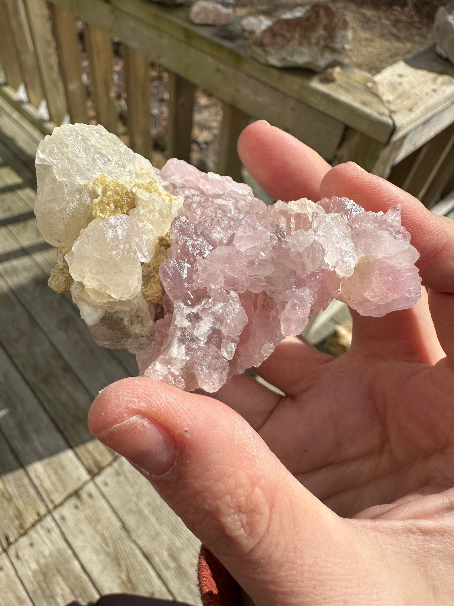 Cabinet Elestial Rose Quartz on Quartz from Brazil