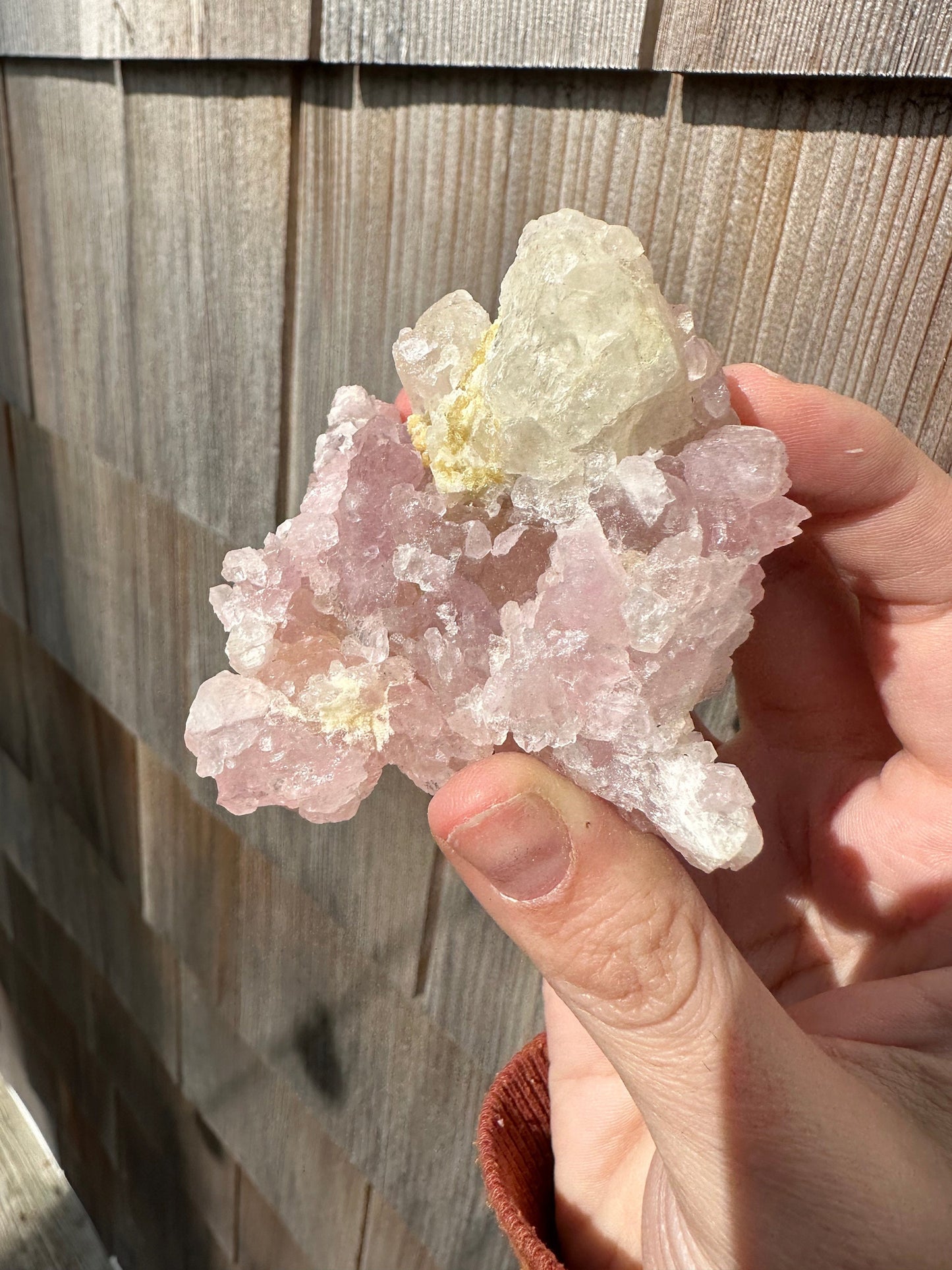 Cabinet Elestial Rose Quartz on Quartz from Brazil