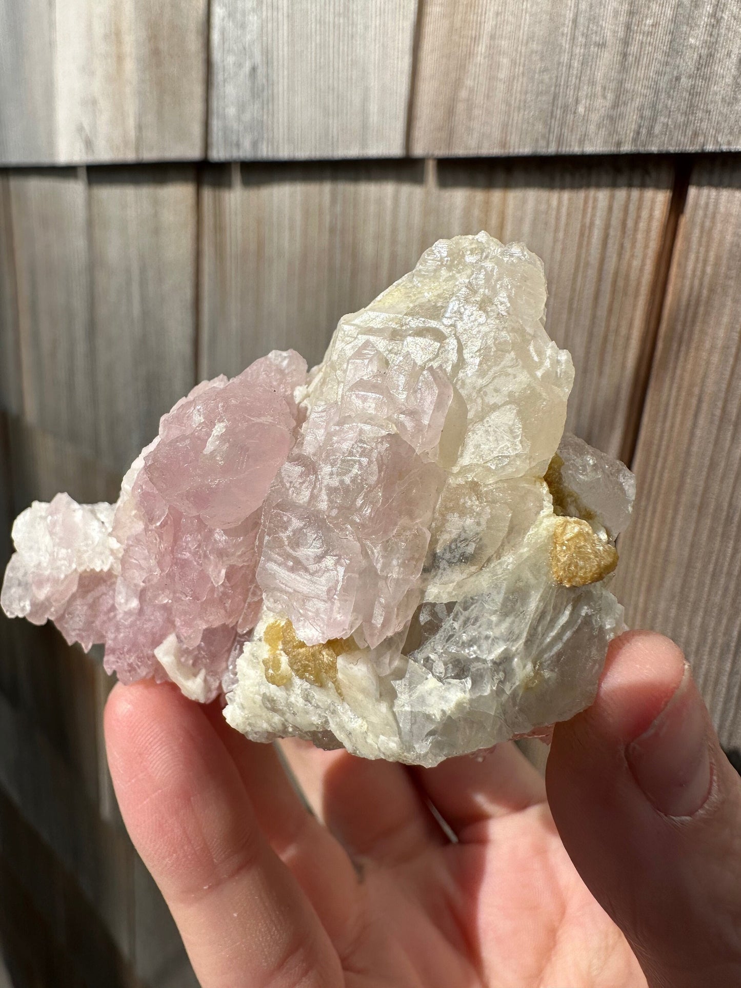 Cabinet Elestial Rose Quartz on Quartz from Brazil
