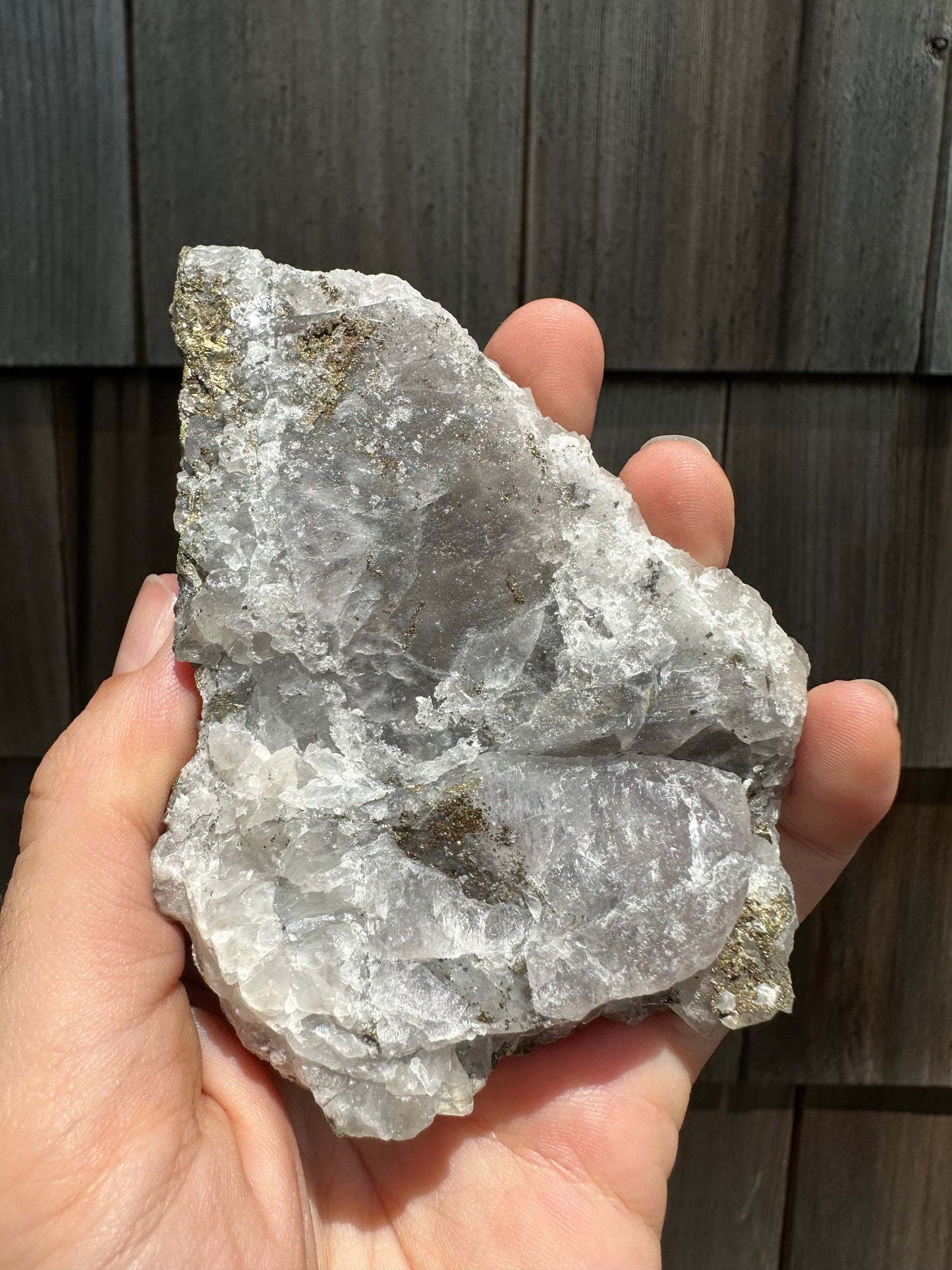 Cabinet Pyrite over Quartz with Calcite on Fluorite from Morocco