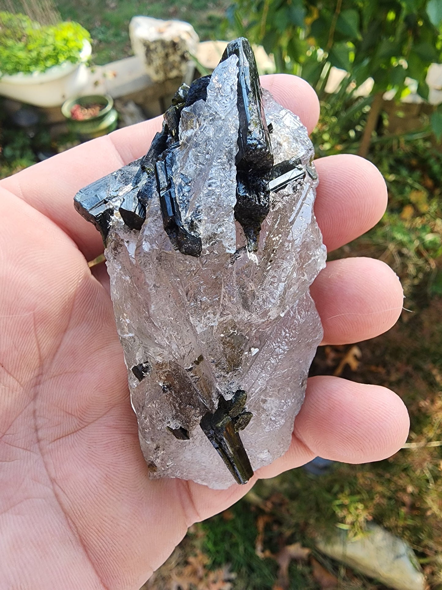 Green Tourmaline in Terminated Crystal Quartz from Minas Gerais, Brazil
