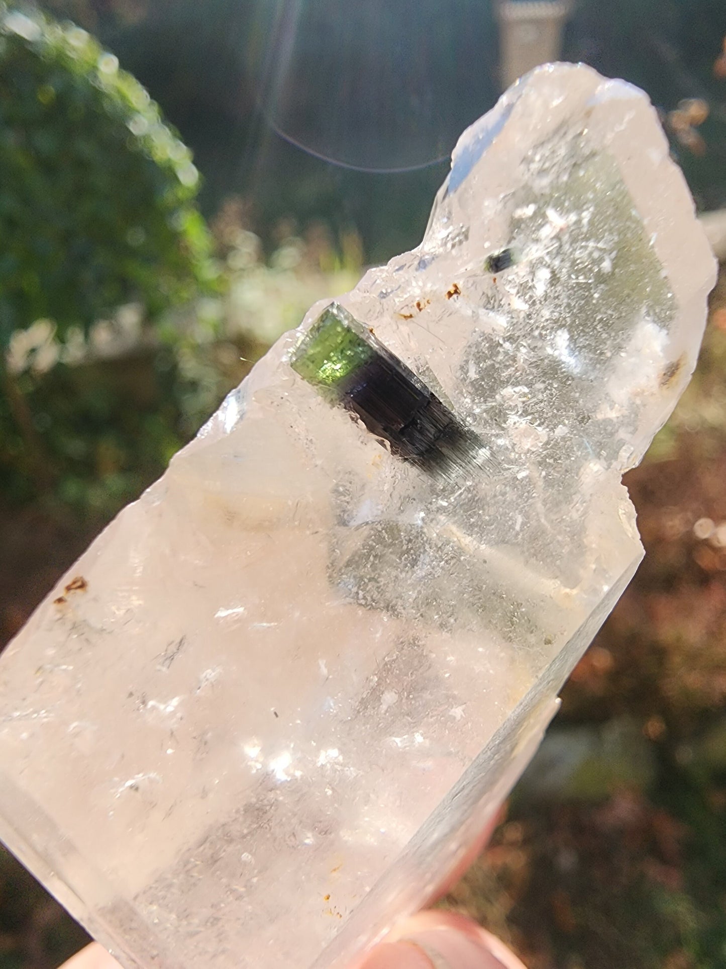 Green Tourmaline in Tabular Quartz from Minas Gerais, Brazil