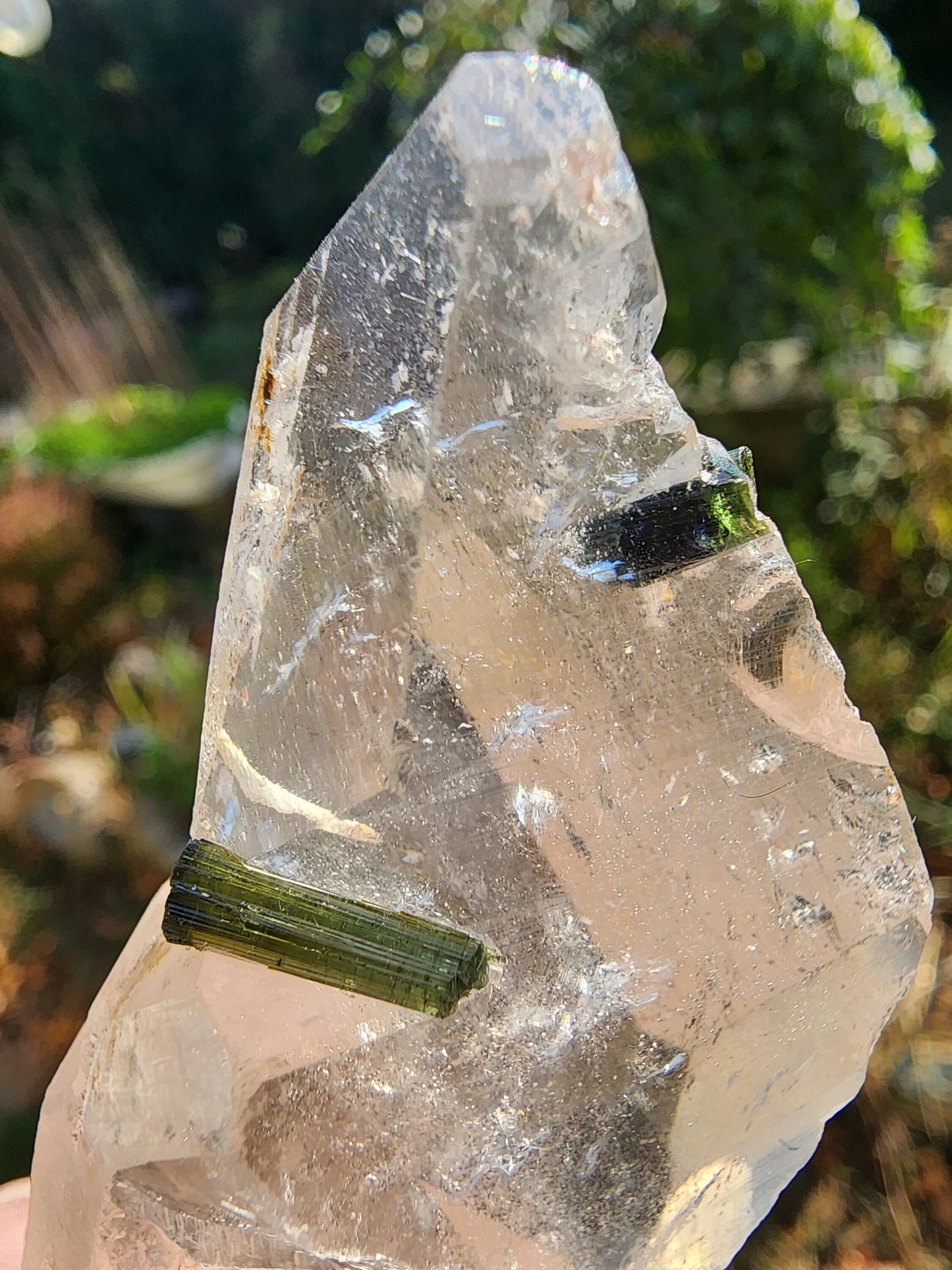 Green Tourmaline in Tabular Quartz from Minas Gerais, Brazil