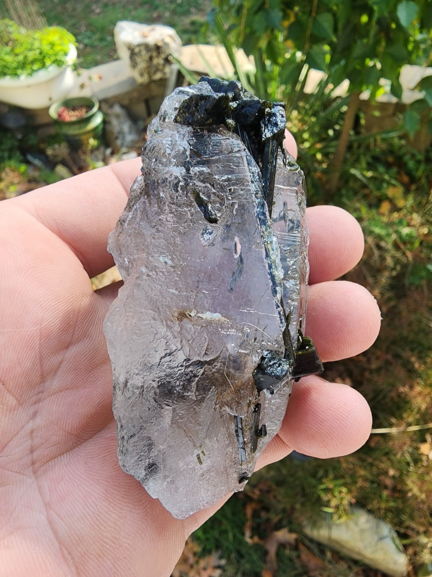 Green Tourmaline in Terminated Crystal Quartz from Minas Gerais, Brazil