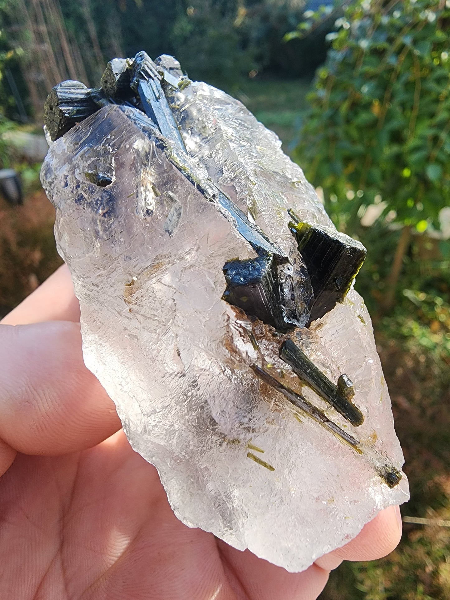Green Tourmaline in Terminated Crystal Quartz from Minas Gerais, Brazil