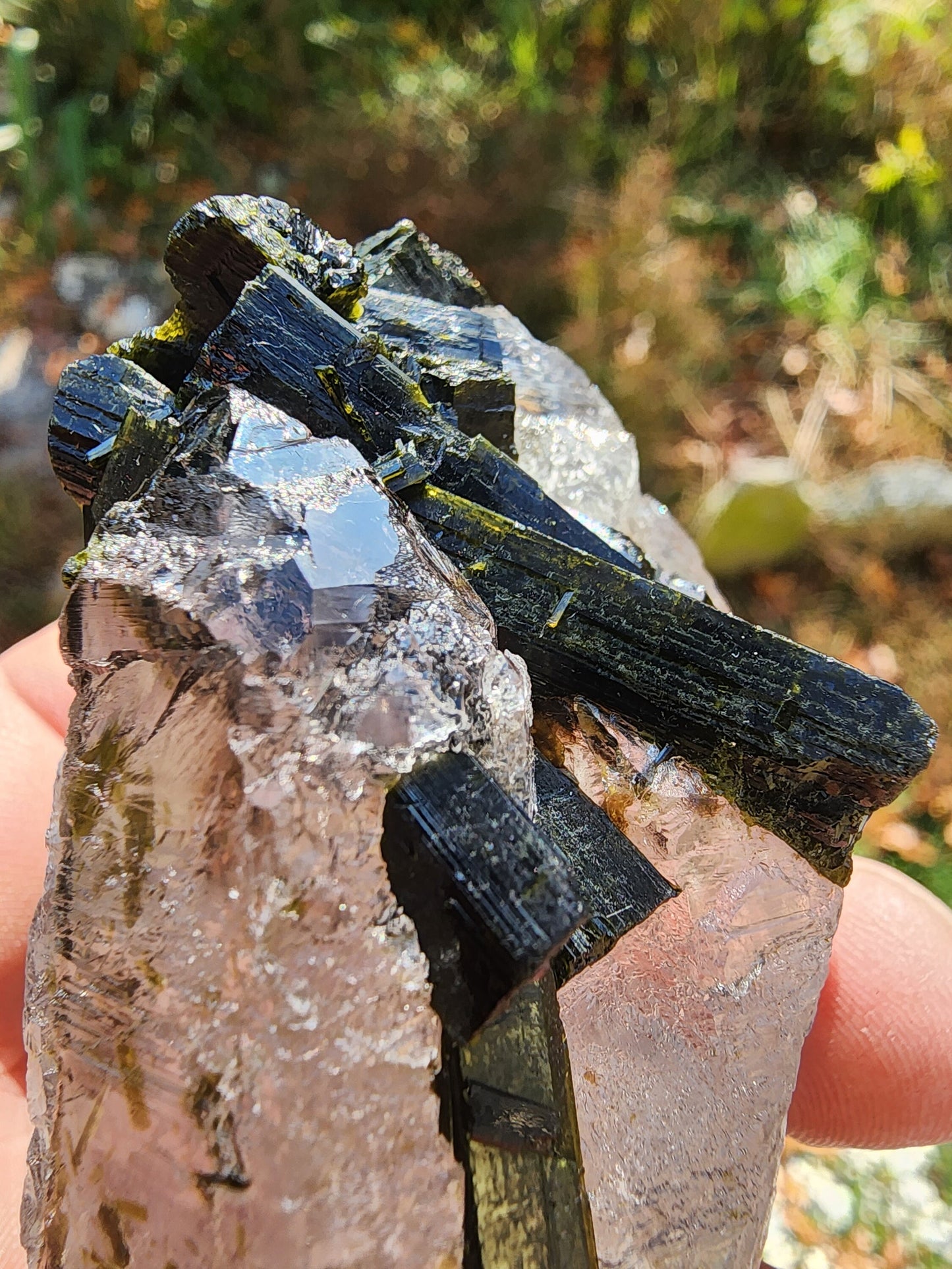 Green Tourmaline in Terminated Crystal Quartz from Minas Gerais, Brazil