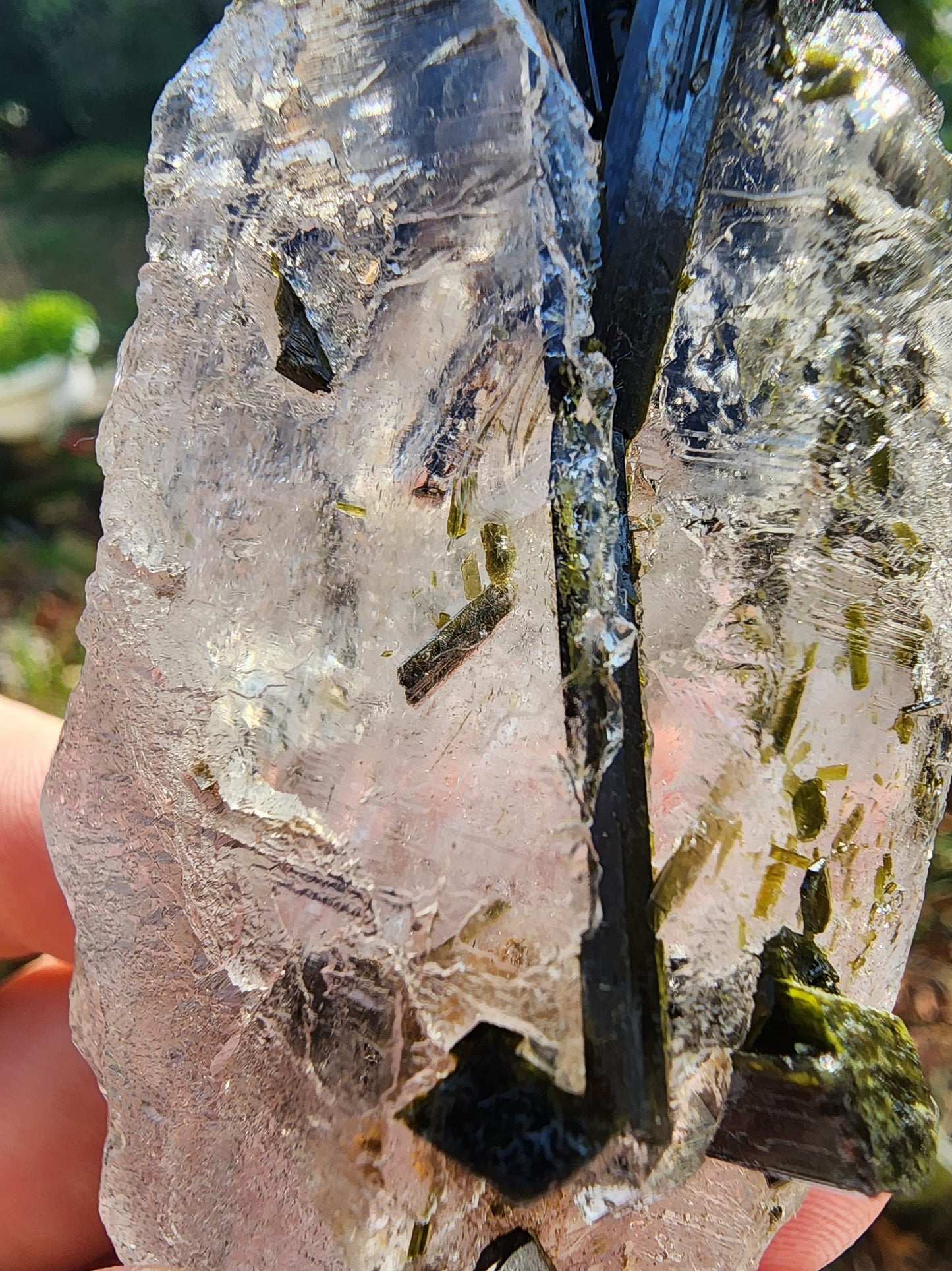 Green Tourmaline in Terminated Crystal Quartz from Minas Gerais, Brazil