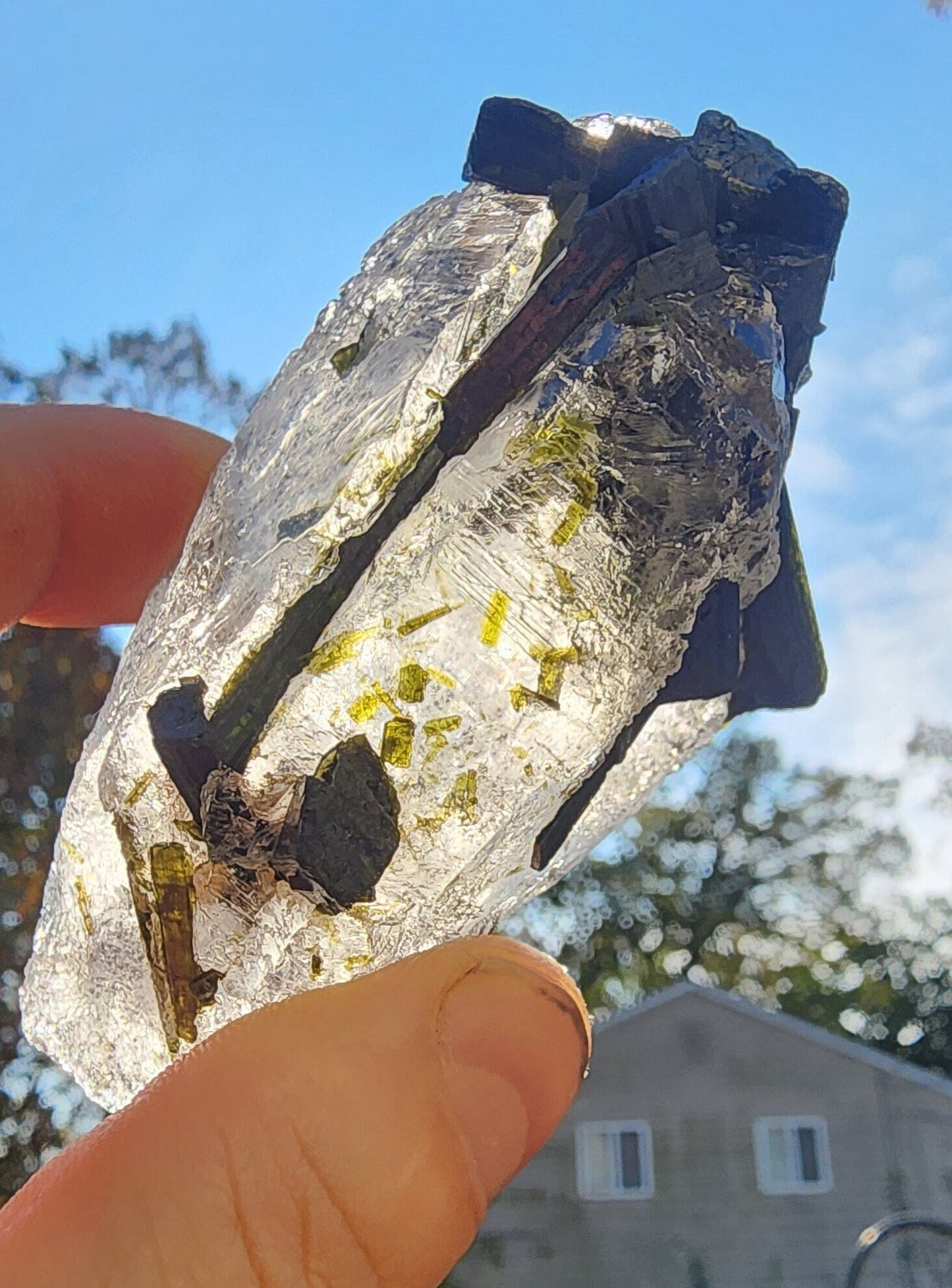 Green Tourmaline in Terminated Crystal Quartz from Minas Gerais, Brazil