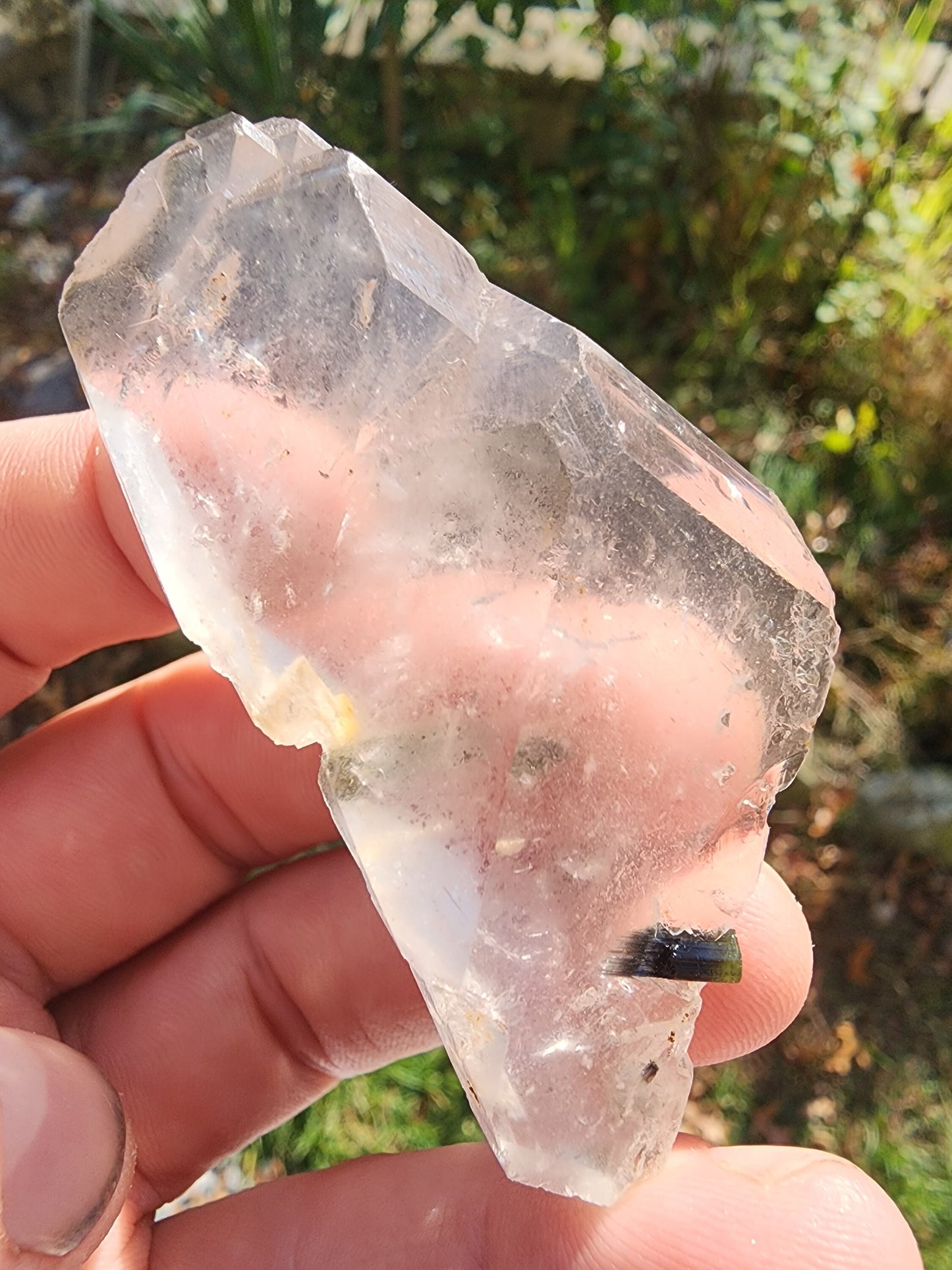 Green Tourmaline in Tabular Quartz from Minas Gerais, Brazil
