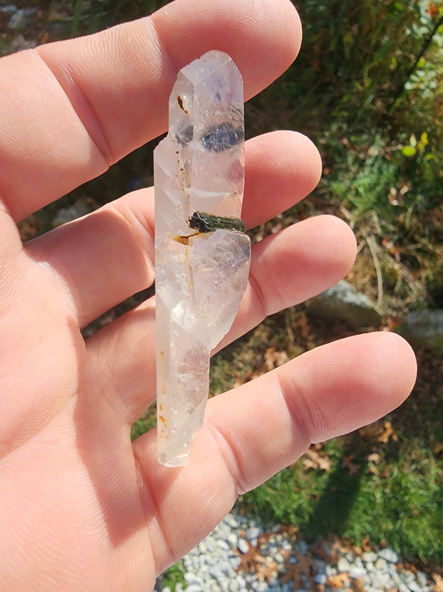 Green Tourmaline in Tabular Quartz from Minas Gerais, Brazil