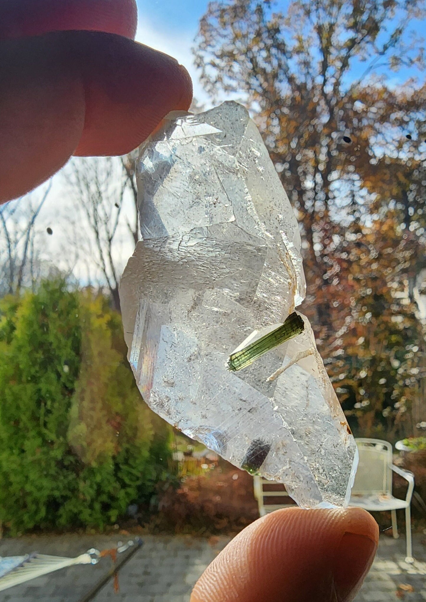 Green Tourmaline in Tabular Quartz from Minas Gerais, Brazil