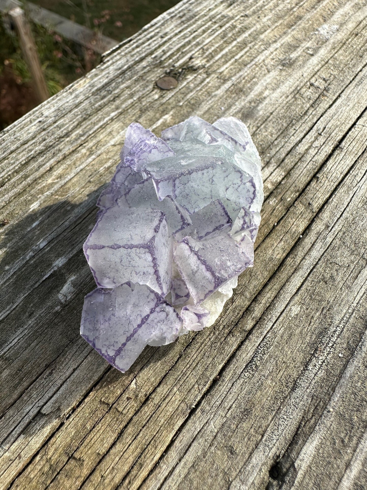 Green and Purple Edge Fluorite Crystal Cluster from Qinglong China