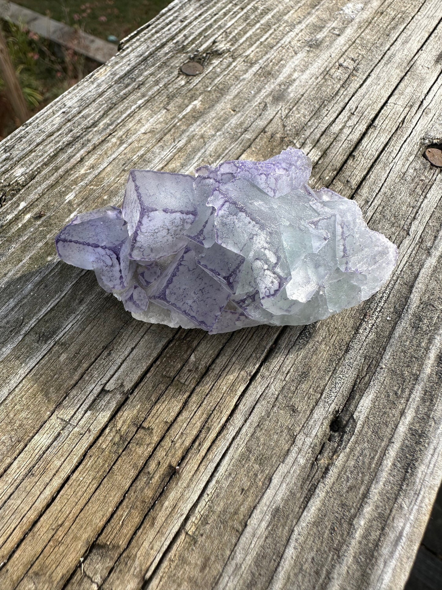 Green and Purple Edge Fluorite Crystal Cluster from Qinglong China
