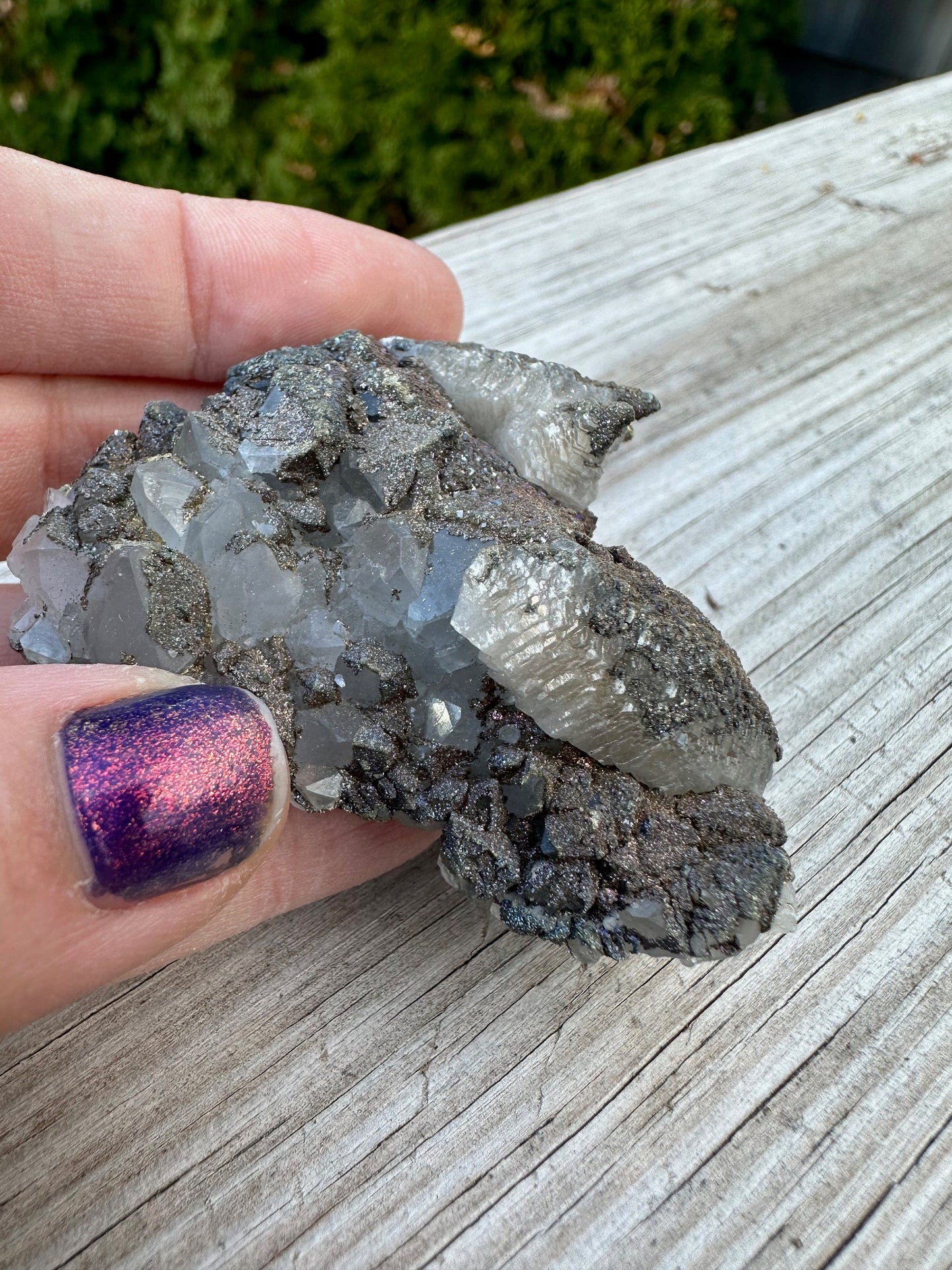 Calcite with Calcopyrite on Fluorite from El Hammam Mine Morocco