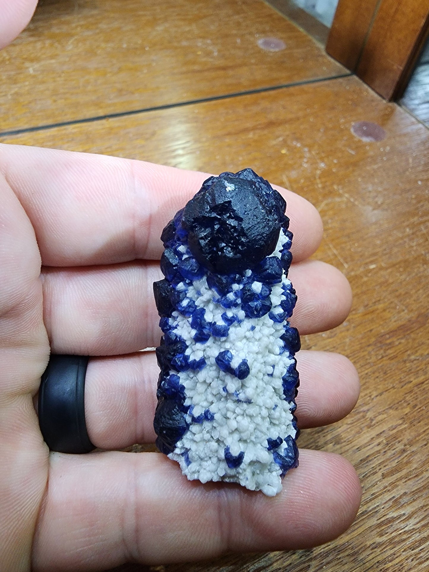 Blueberry Fluorite on Cactus Quartz Point from Huanggangliang, Inner Mongolia, China