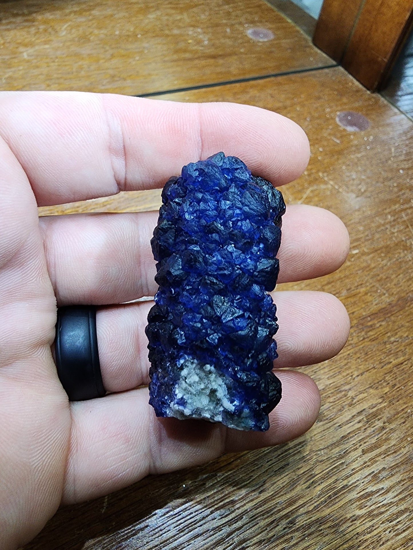 Blueberry Fluorite on Cactus Quartz Point from Huanggangliang, Inner Mongolia, China