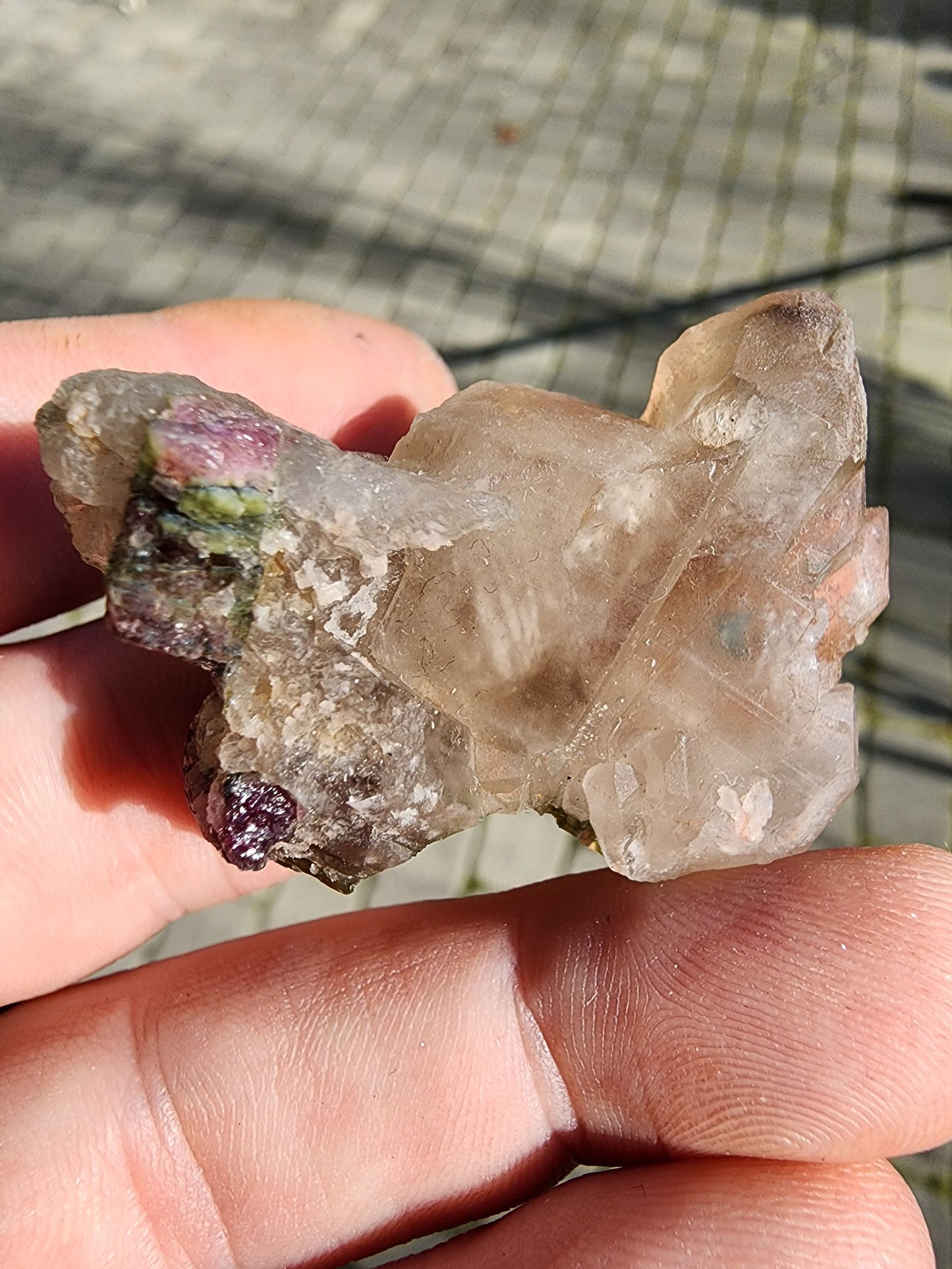 Watermelon Tourmaline in a Quartz Cluster from Minas Gerais, Brazil