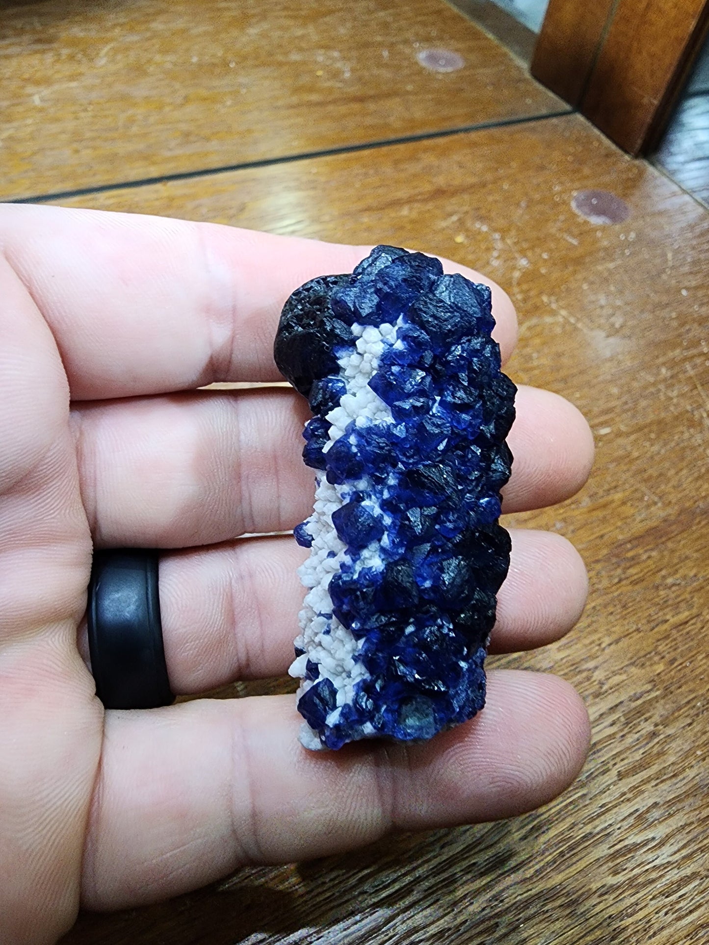 Blueberry Fluorite on Cactus Quartz Point from Huanggangliang, Inner Mongolia, China