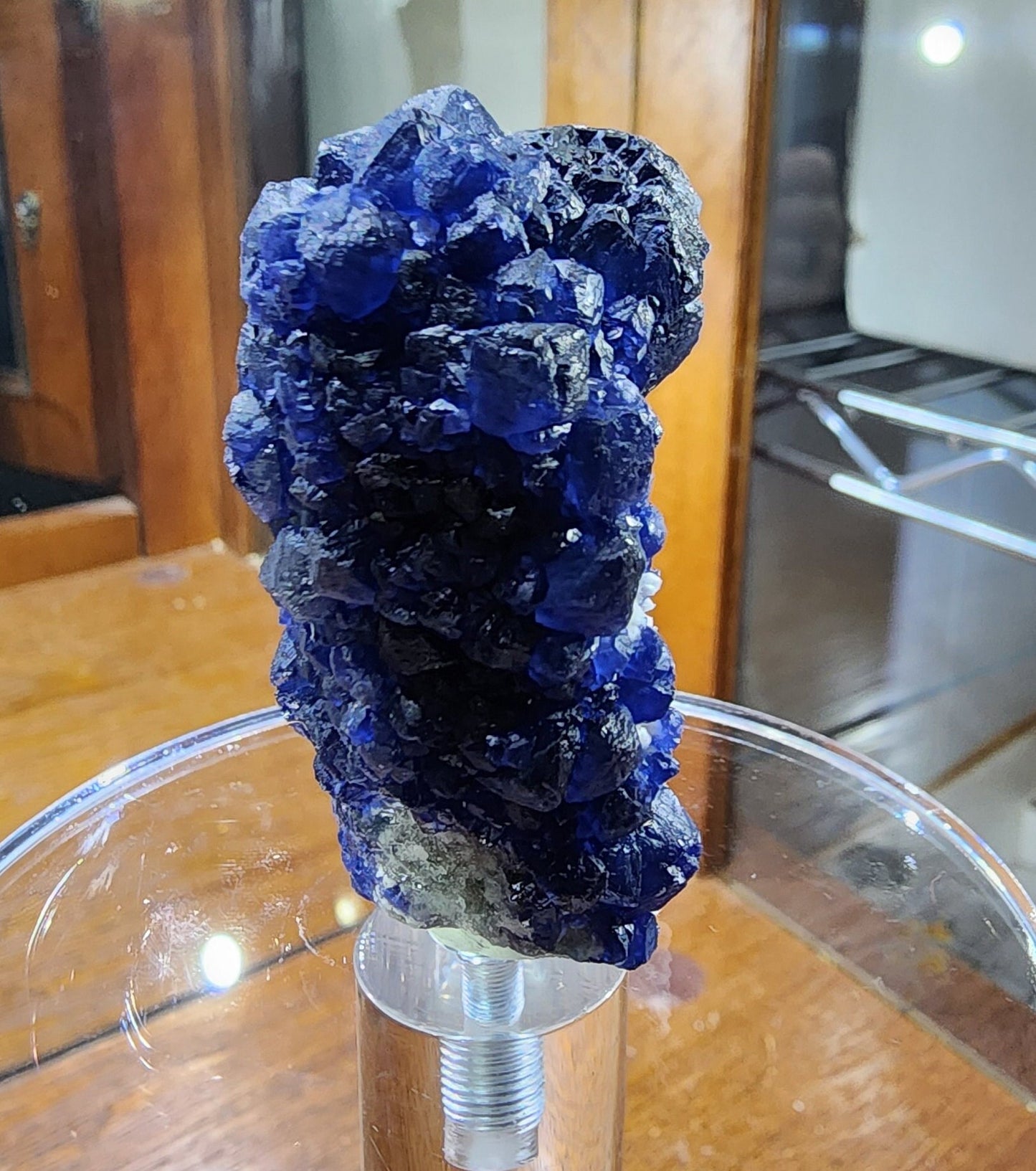 Blueberry Fluorite on Cactus Quartz Point from Huanggangliang, Inner Mongolia, China
