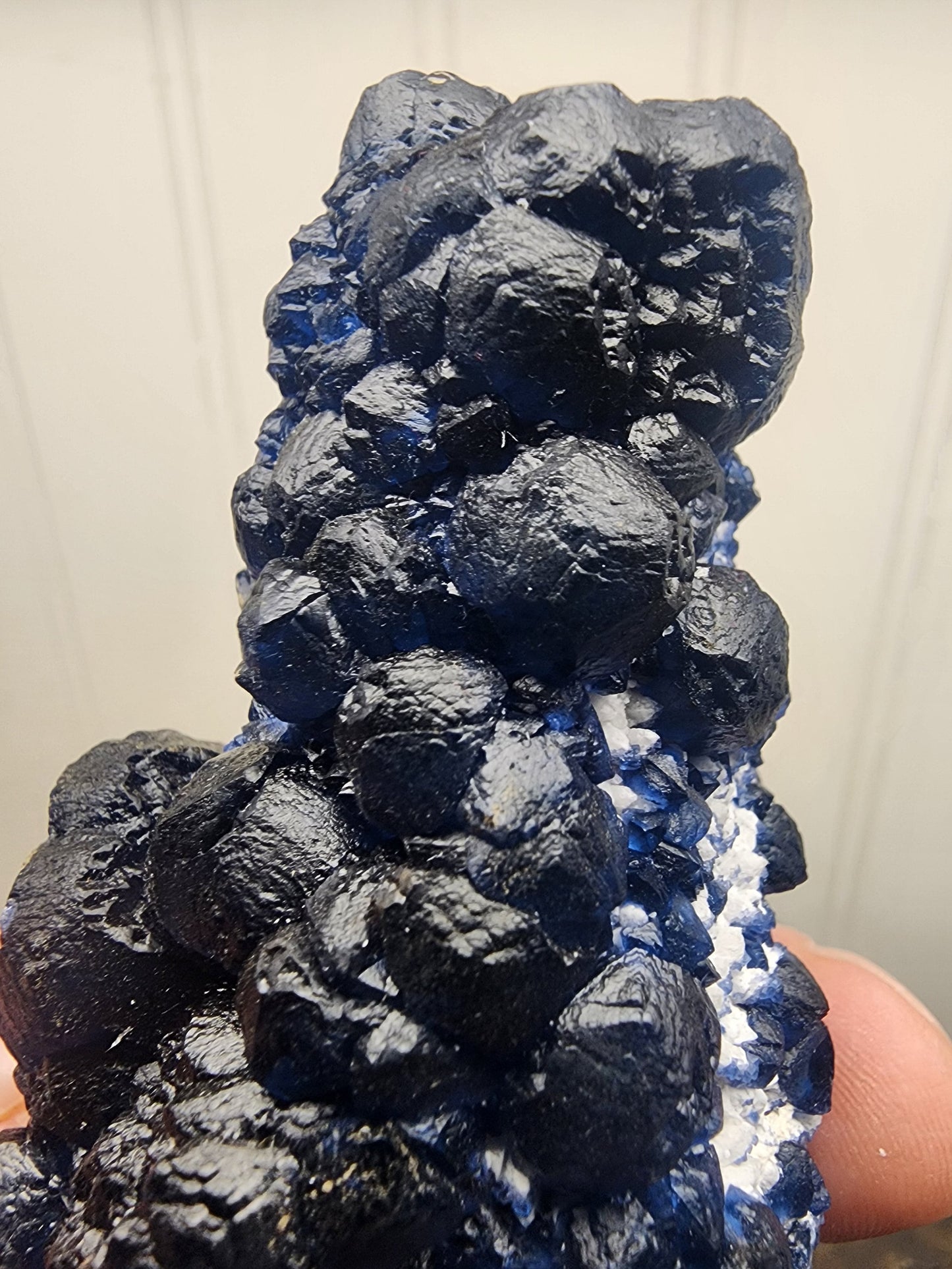 Blueberry Fluorite on Cactus Quartz Point from Huanggangliang, Inner Mongolia, China