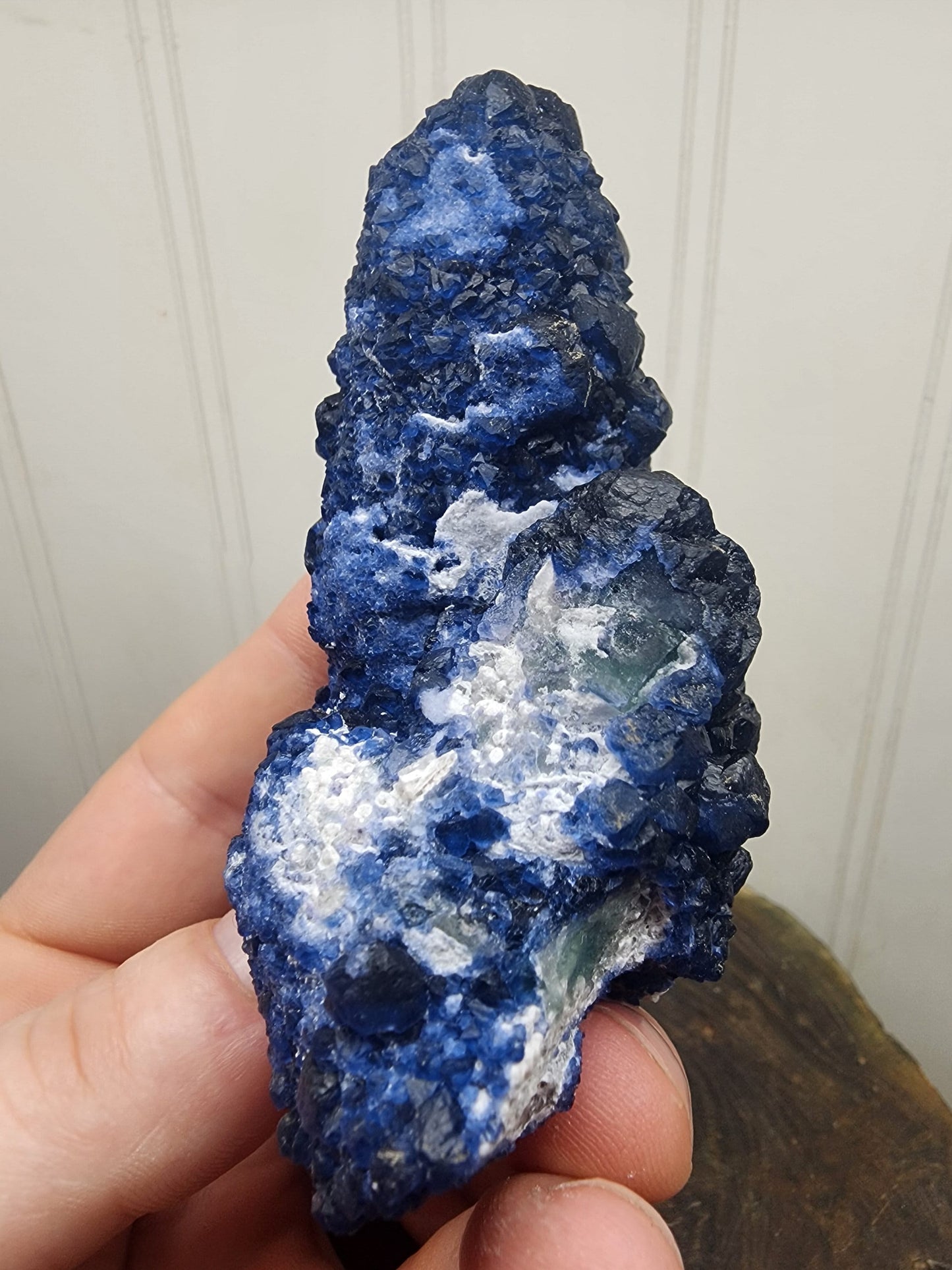 Blueberry Fluorite on Cactus Quartz Point from Huanggangliang, Inner Mongolia, China