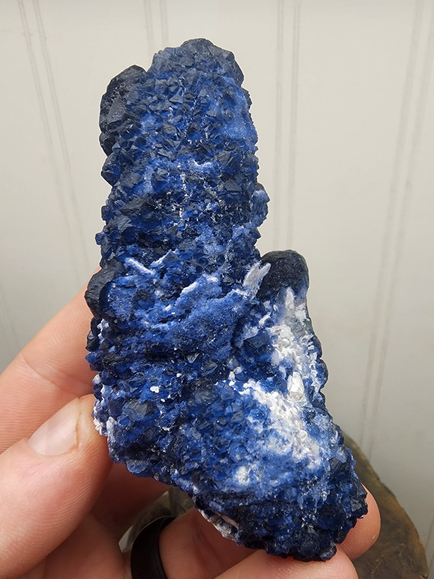 Blueberry Fluorite on Cactus Quartz Point from Huanggangliang, Inner Mongolia, China