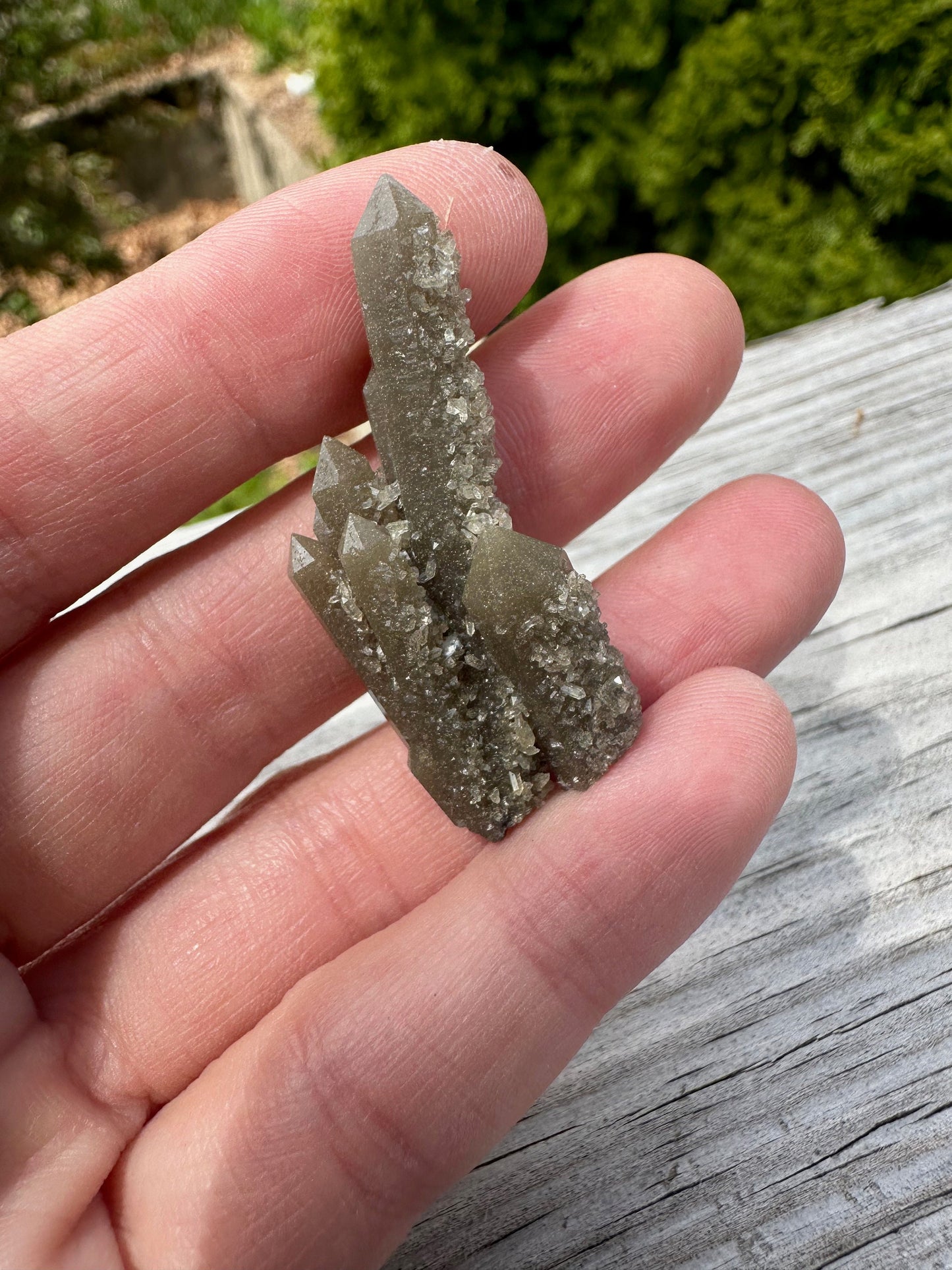 Hedenbergite in Quartz Cluster from Inner Mongolia