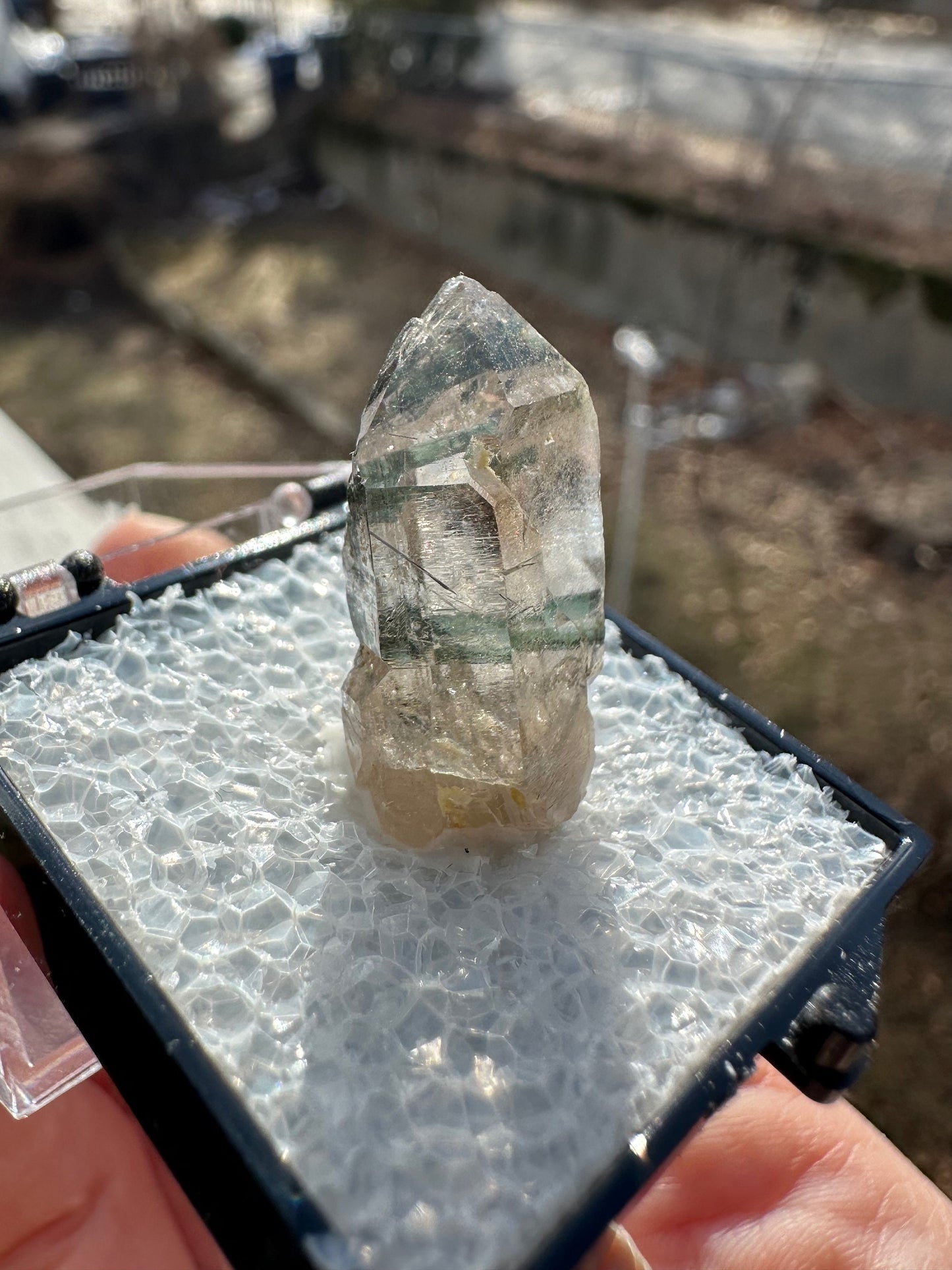 Blue to Green Tourmaline in Quartz Point from Brazil