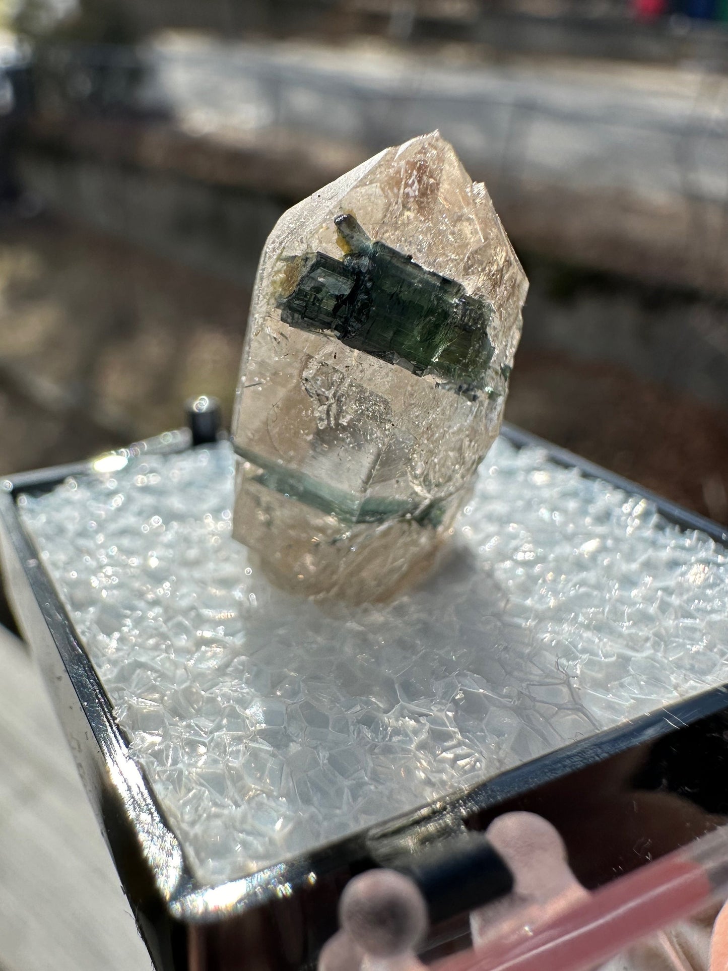 Blue to Green Tourmaline in Quartz Point from Brazil