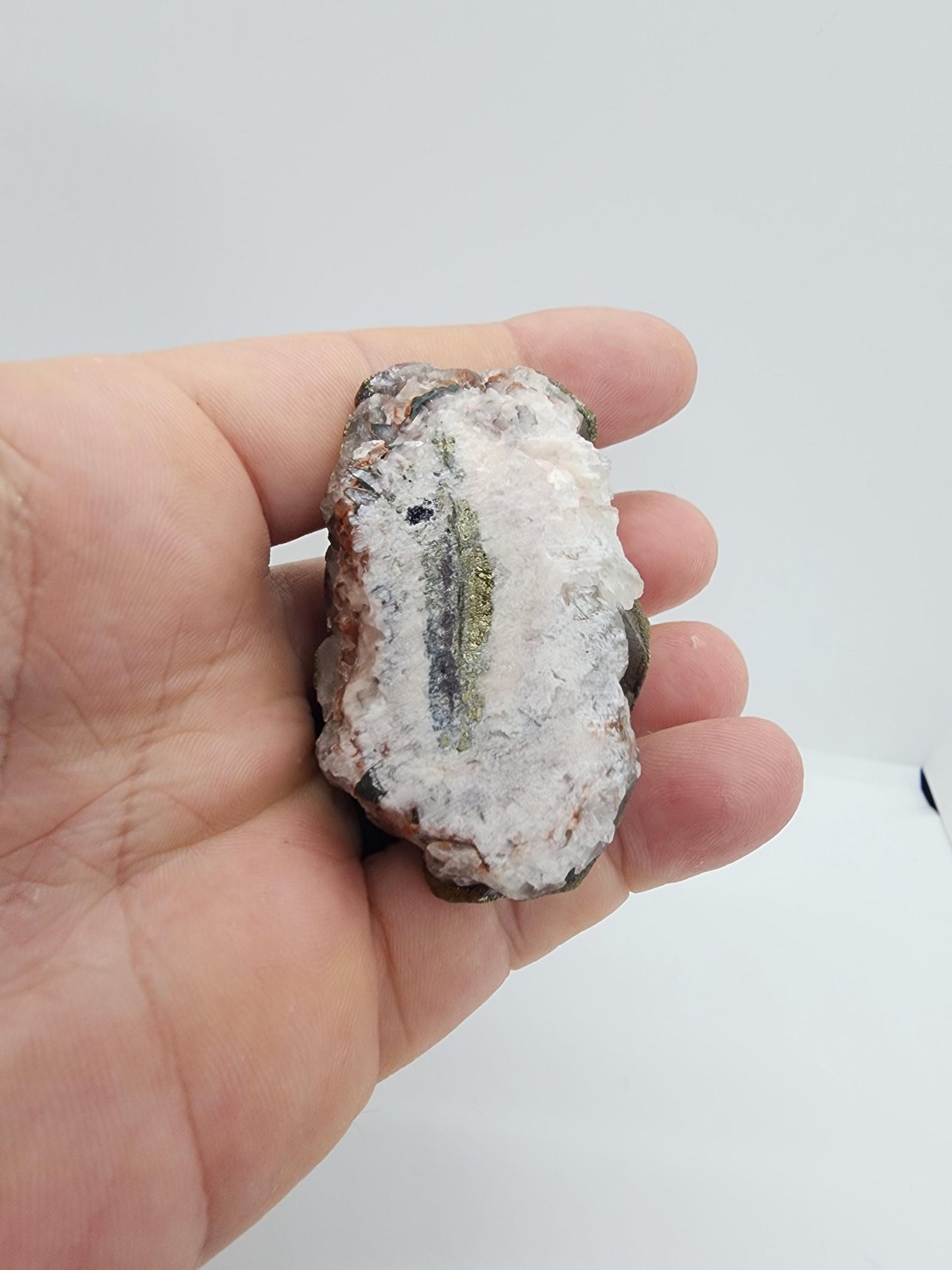 Iridescent Chalcopyrite on Calcite Crystal Cluster from China