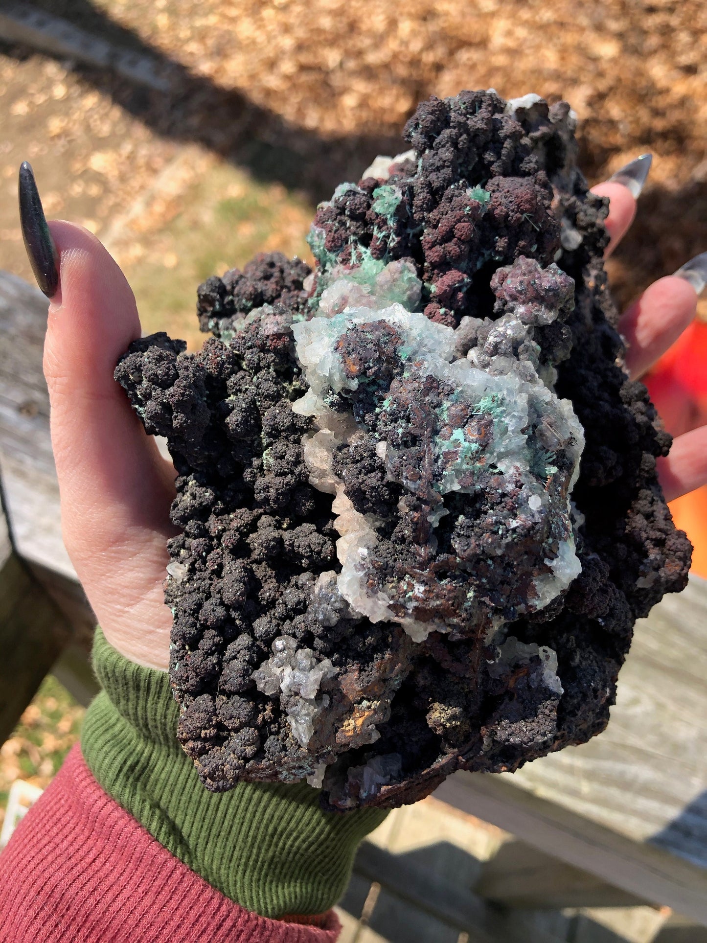 Cabinet Aurichalcite with Calcite on Goethite from Ojuela Mine Mexico
