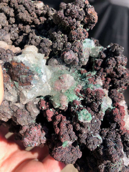 Cabinet Aurichalcite with Calcite on Goethite from Ojuela Mine Mexico