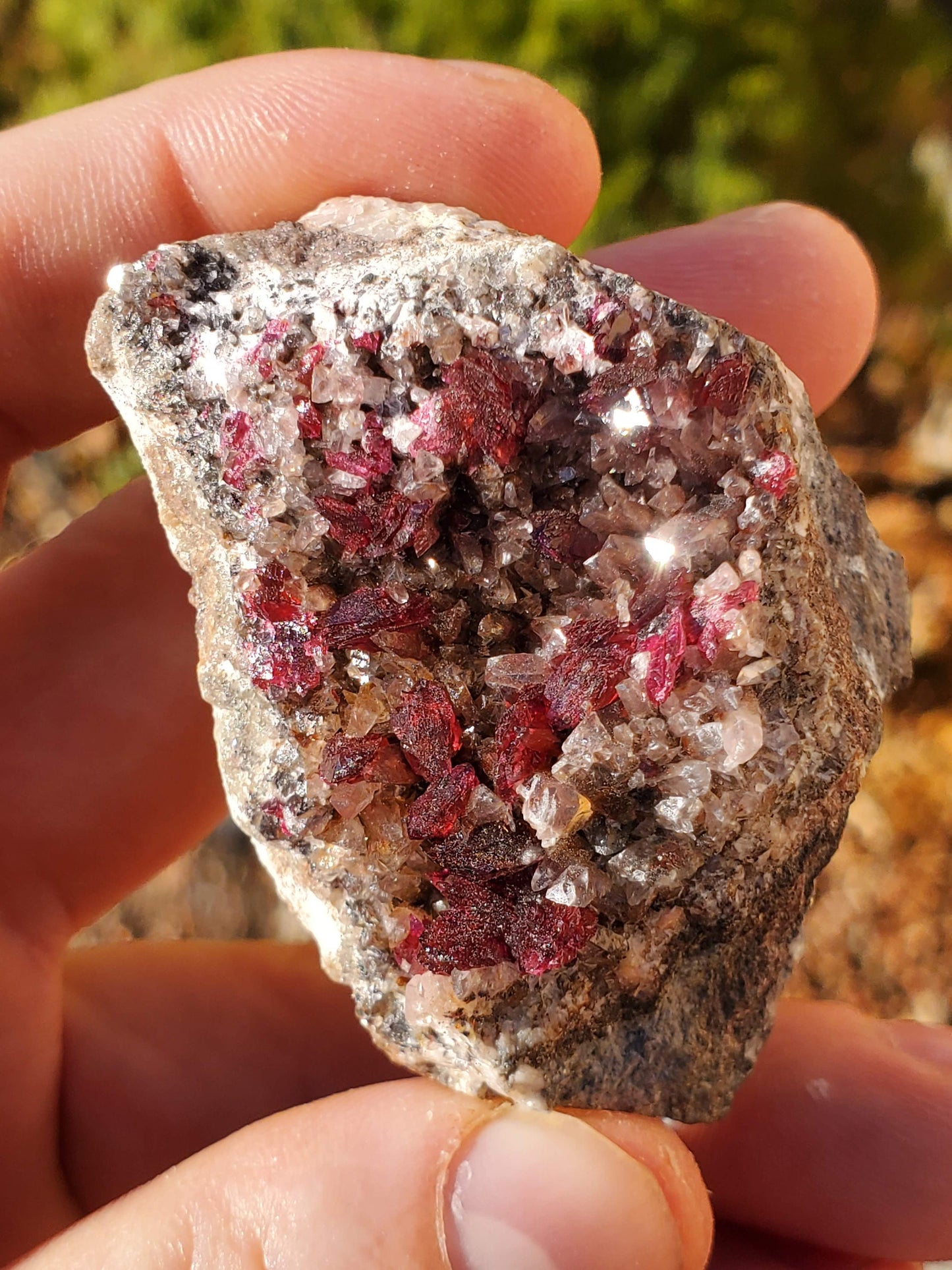 Roselite with Calcite on matrix from Bou Azzer, Morocco