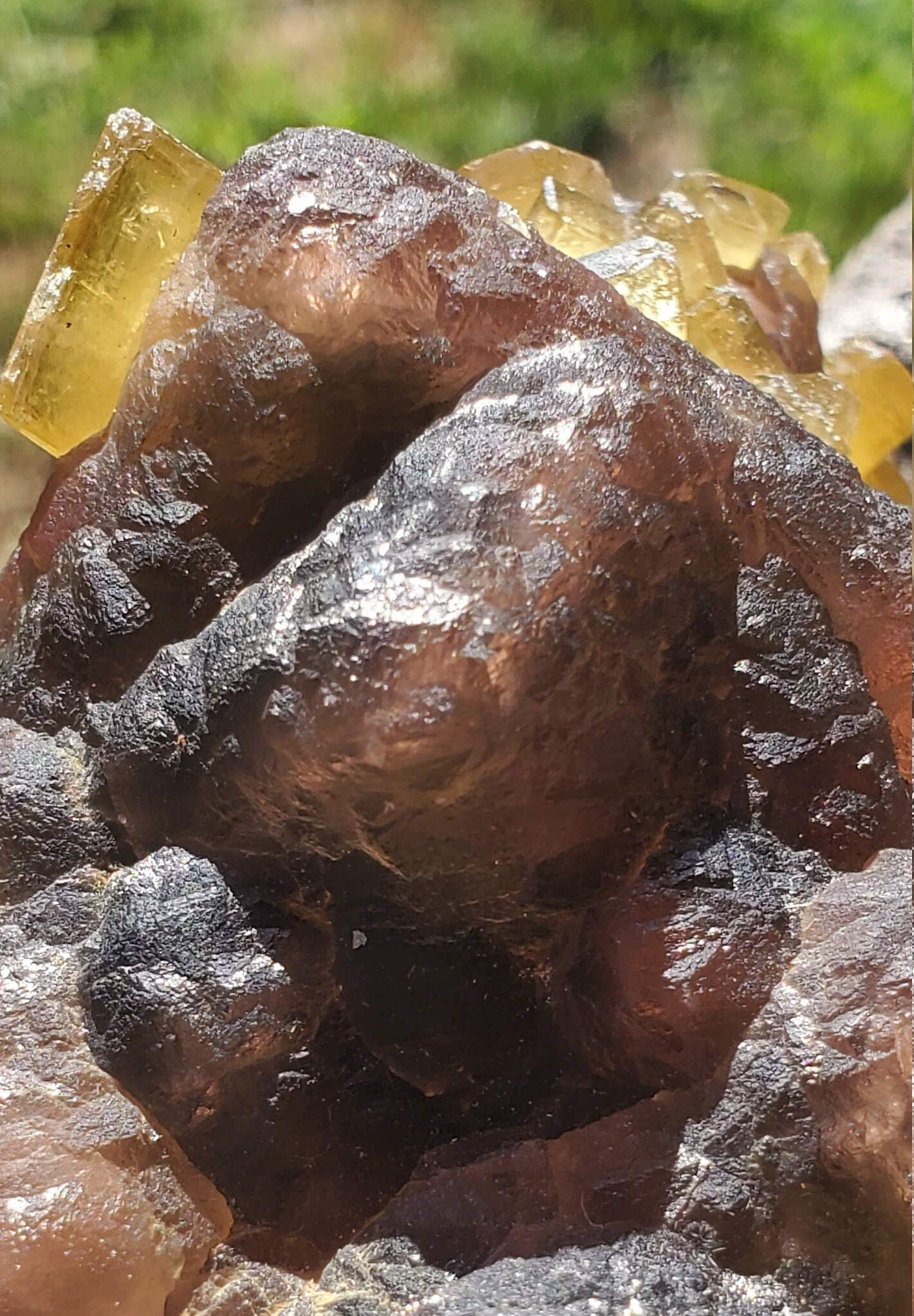 Golden Barite on Botryoidal Fluorite from Jiangxi Province, China