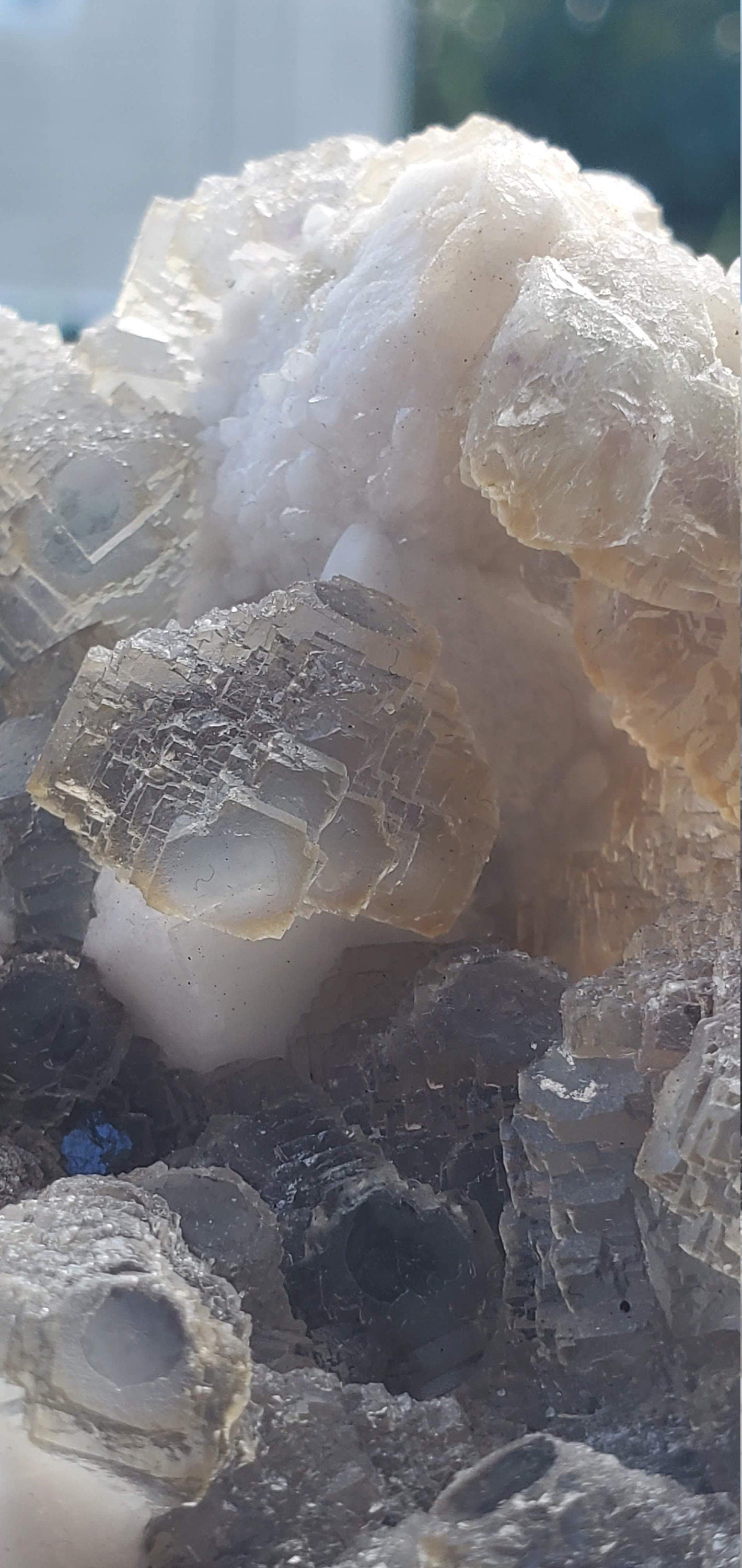 Fluorescent Etched Fluorite on Milky Quartz from Inner Mongolia China