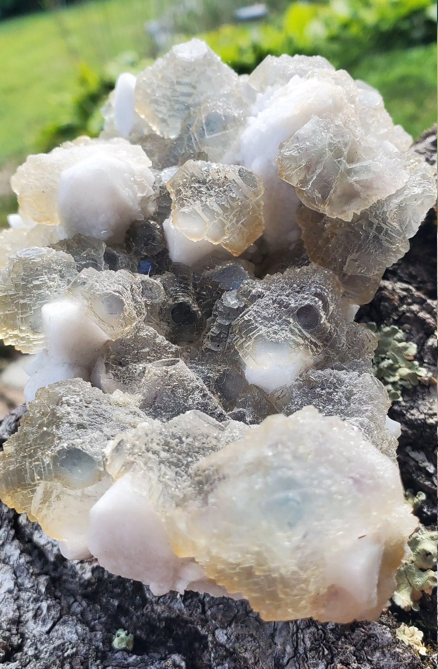 Fluorescent Etched Fluorite on Milky Quartz from Inner Mongolia China