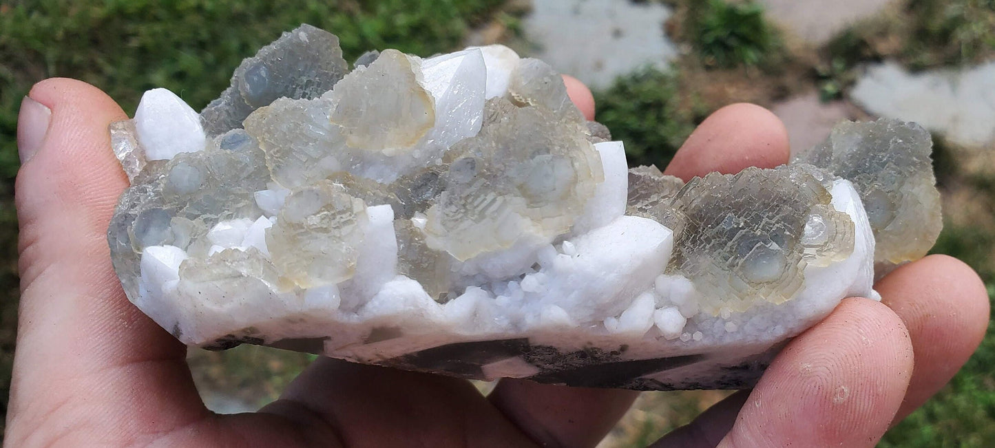 Fluorescent Etched Fluorite on Milky Quartz from Inner Mongolia China