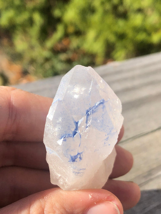 Quartz Point with Dumortierite Inclusions from Brazil